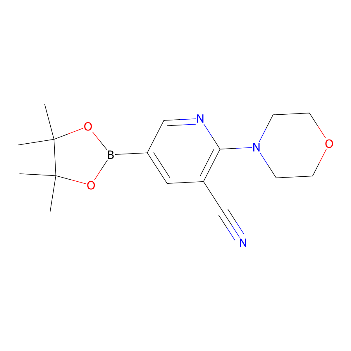 2-Morpholino-5-(4,4,5,5-tetramethyl-1,3,2-dioxaborolan-2-yl)nicotinonitrile molecular structure, CAS 1356068-62-6