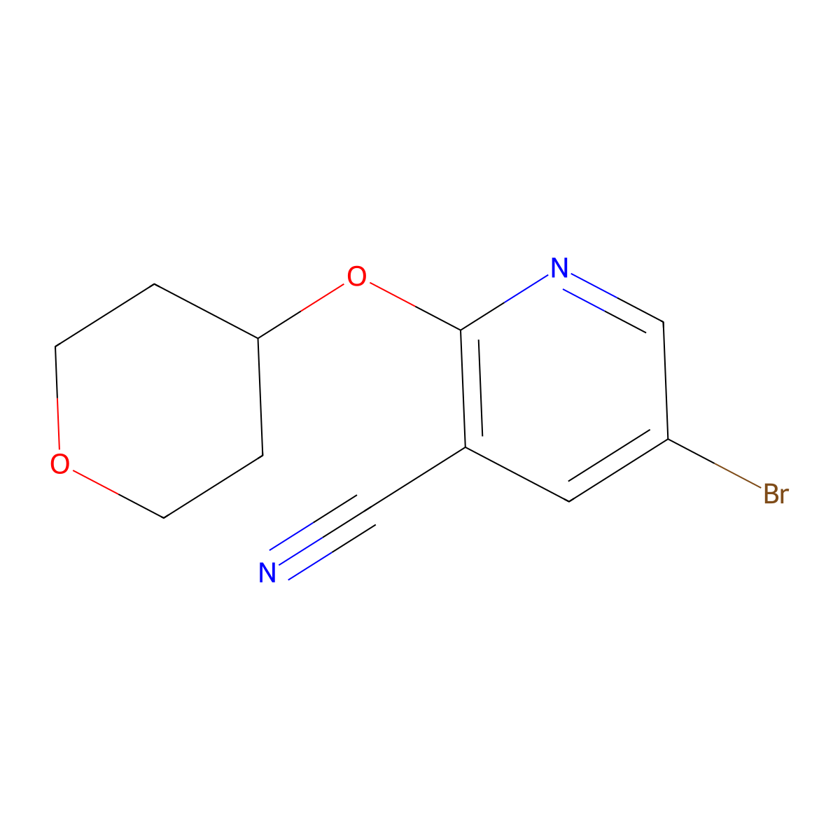 5-Bromo-2-(tetrahydro-2h-pyran-4-yloxy)pyridine-3-carbonitrile molecular structure, CAS 1356073-63-6