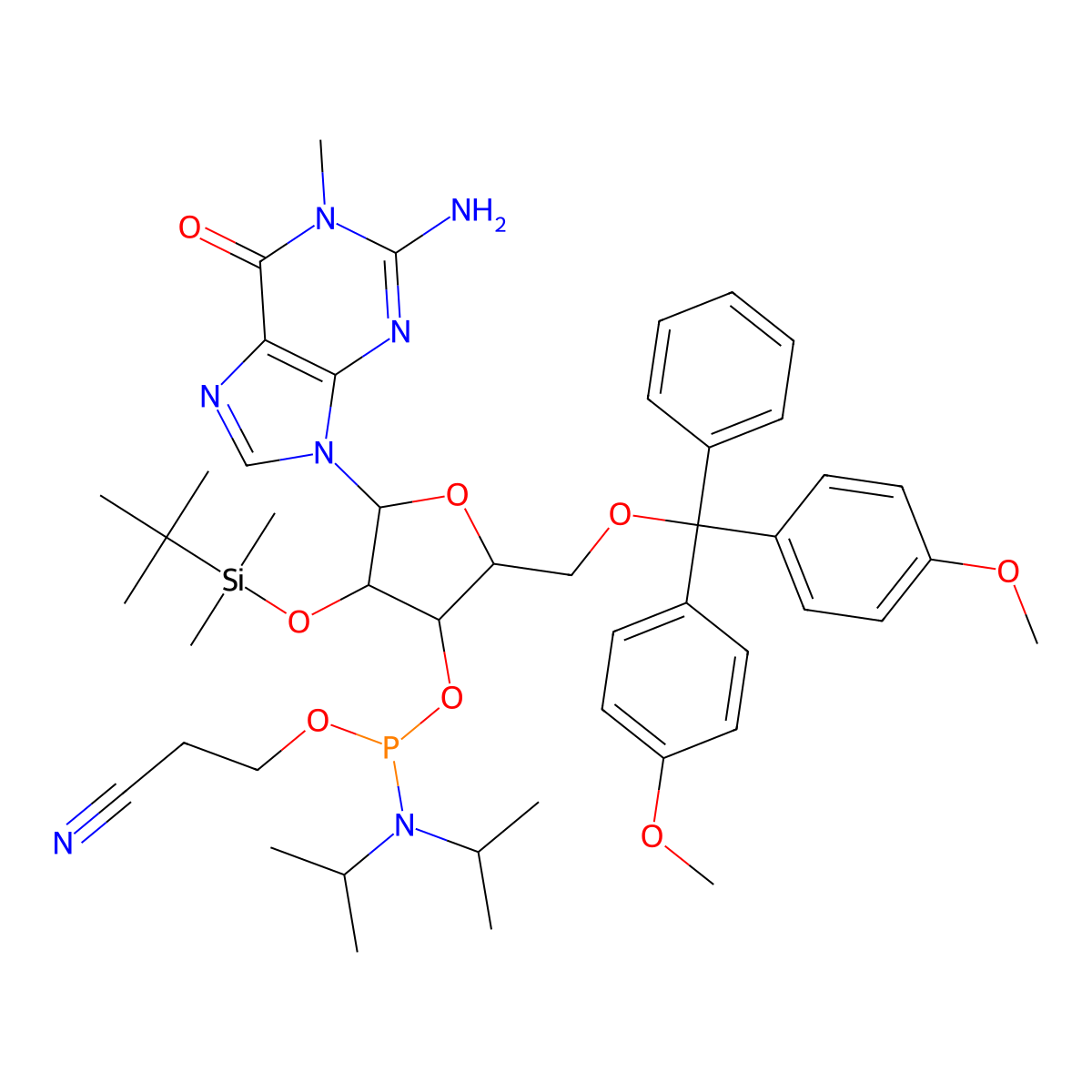 2'-O-tert-Butyldimethylsilyl-5'-O-DMT-1-methylguanosine 3'-CE phosphoramidite molecular structure, CAS 1356084-46-2