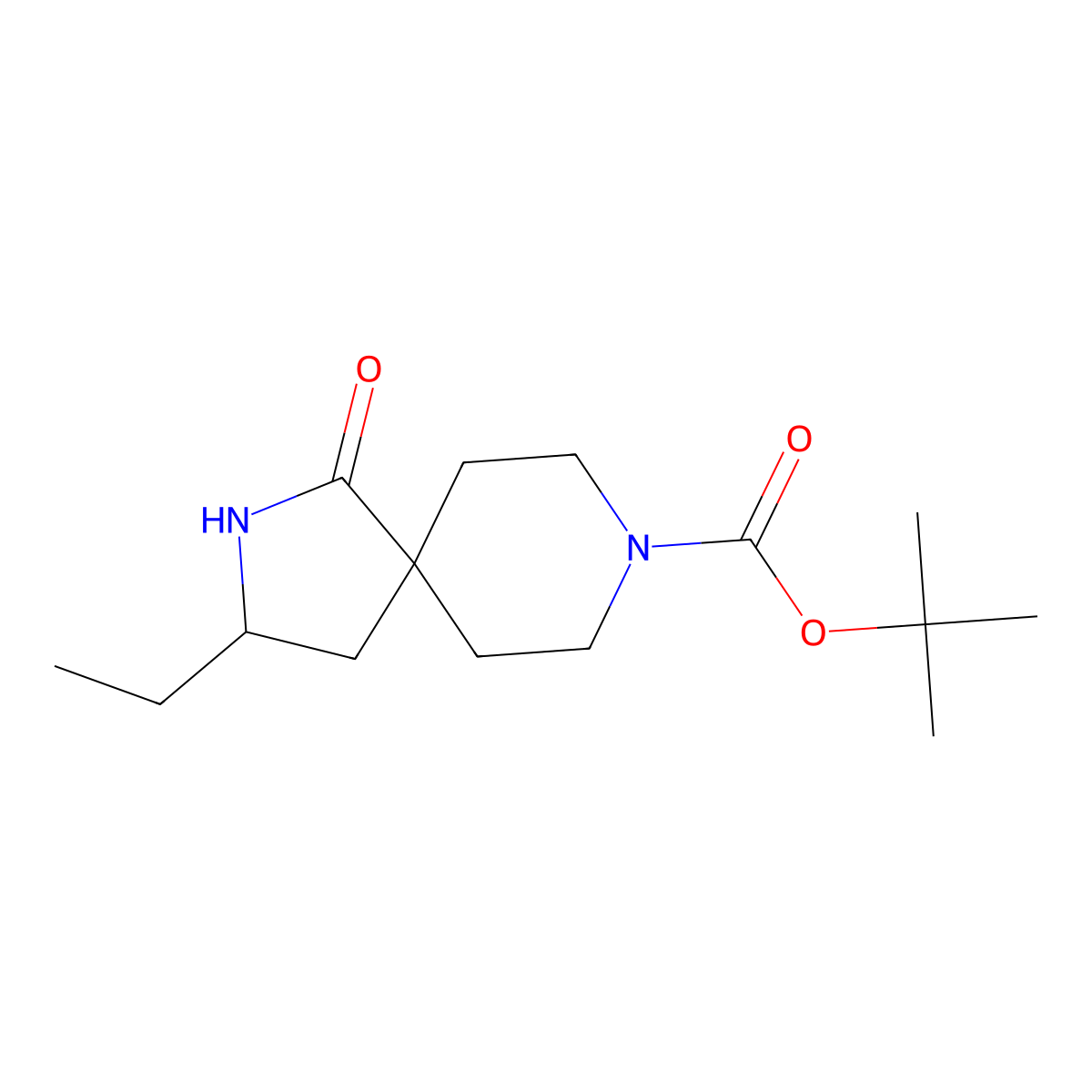 Tert-butyl 3-ethyl-1-oxo-2,8-diazaspiro[4.5]decane-8-carboxylate molecular structure, CAS 1356086-98-0