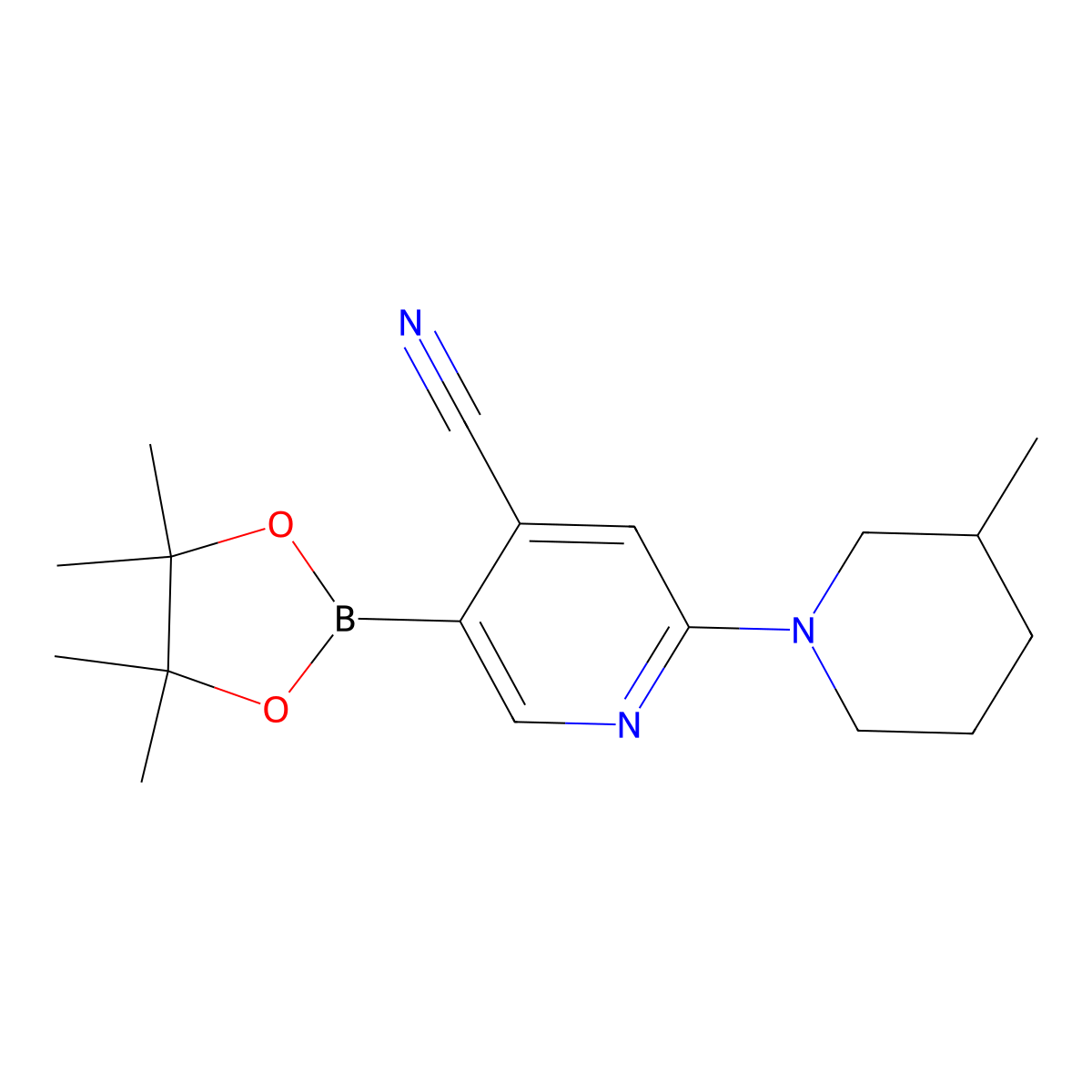 2-(3-Methylpiperidin-1-yl)-5-(4,4,5,5-tetramethyl-1,3,2-dioxaborolan-2-yl)isonicotinonitrile molecular structure, CAS 1356087-25-6