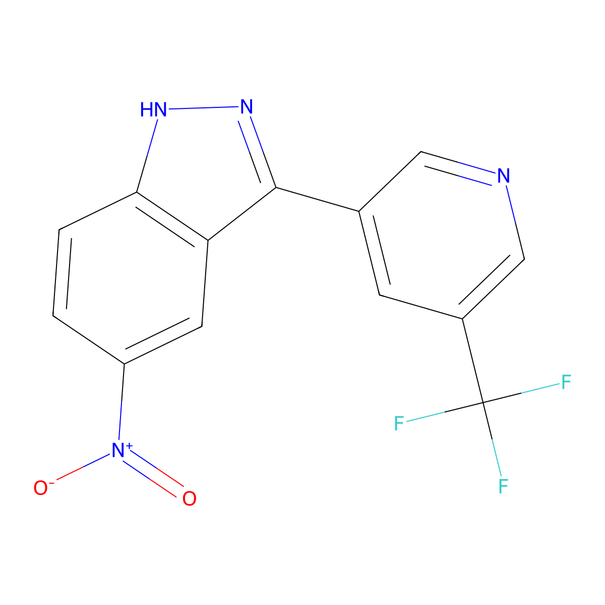 5-Nitro-3-(5-(trifluoromethyl)pyridin-3-yl)-1H-indazole molecular structure, CAS 1356088-06-6