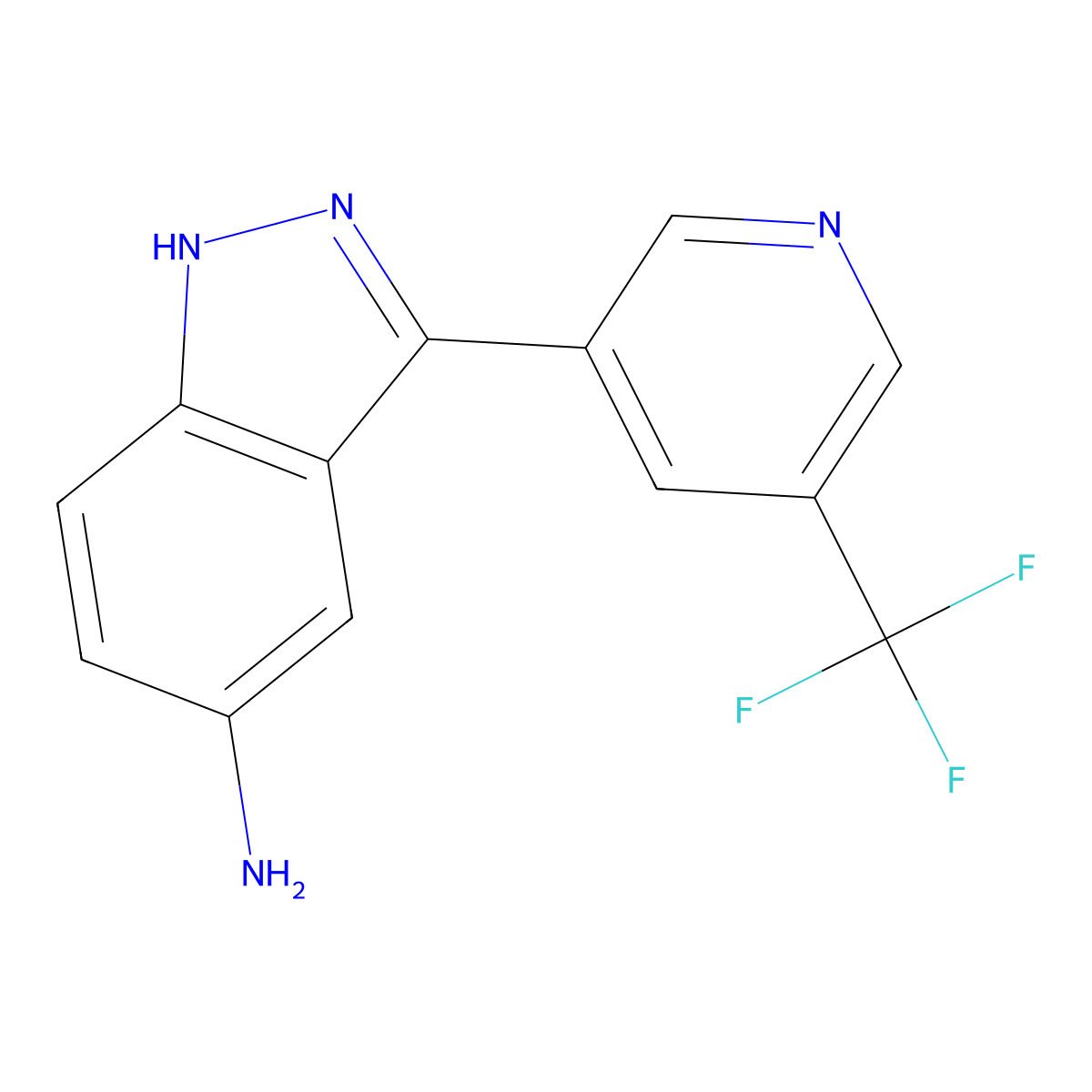3-(5-(trifluoromethyl)pyridin-3-yl)-1H-indazol-5-amine molecular structure, CAS 1356088-08-8