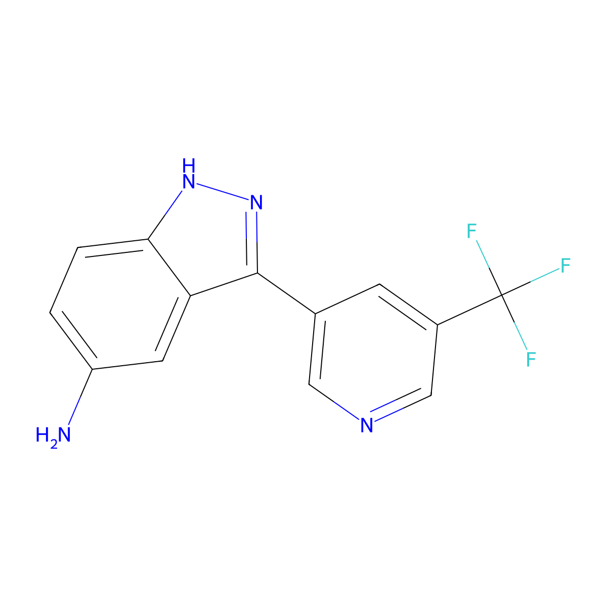 3-(5-(trifluoromethyl)pyridin-3-yl)-1H-indazol-5-amine molecular structure, CAS 1356088-08-8