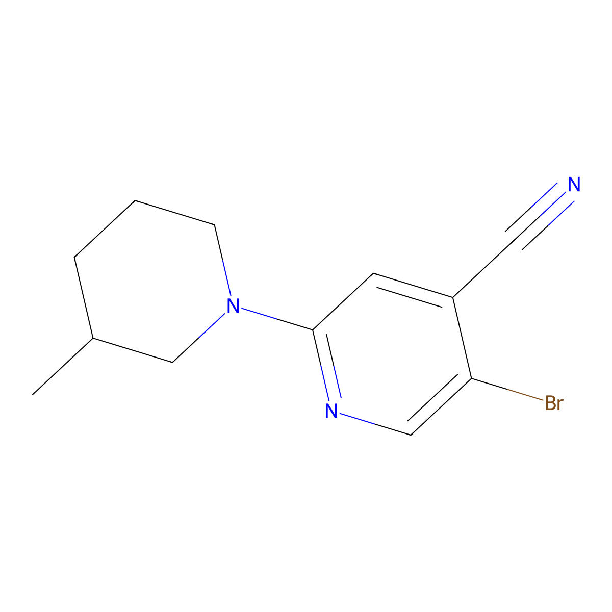 5-Bromo-2-(3-methylpiperidin-1-yl)isonicotinonitrile molecular structure, CAS 1356109-47-1