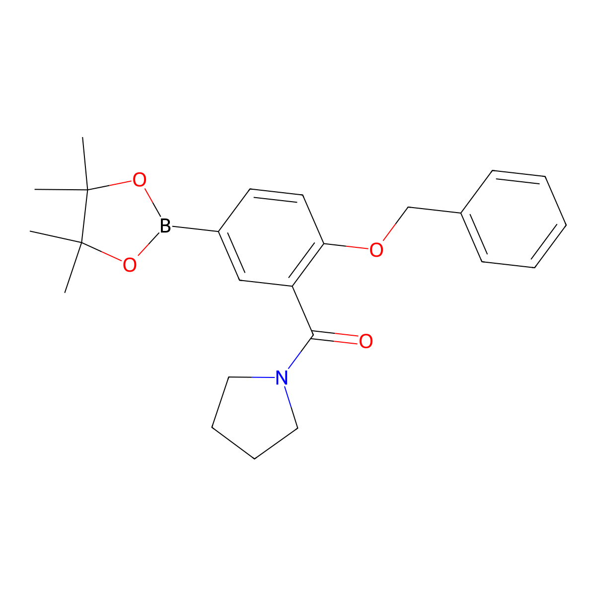 (2-(Benzyloxy)-5-(4,4,5,5-tetramethyl-1,3,2-dioxaborolan-2-YL)phenyl)(pyrrolidin-1-YL)methanone molecular structure, CAS 1356111-54-0