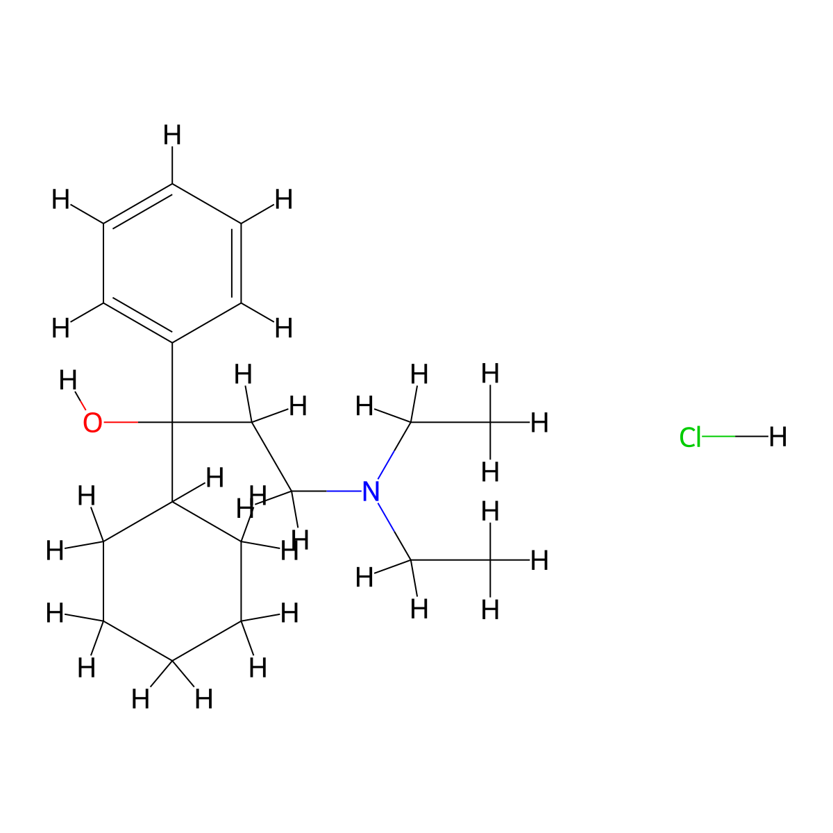 Benzenemethanol, alpha-cyclohexyl-alpha-(2-(diethylamino)ethyl)-, hydrochloride (1:1) molecular structure, CAS 13562-21-5