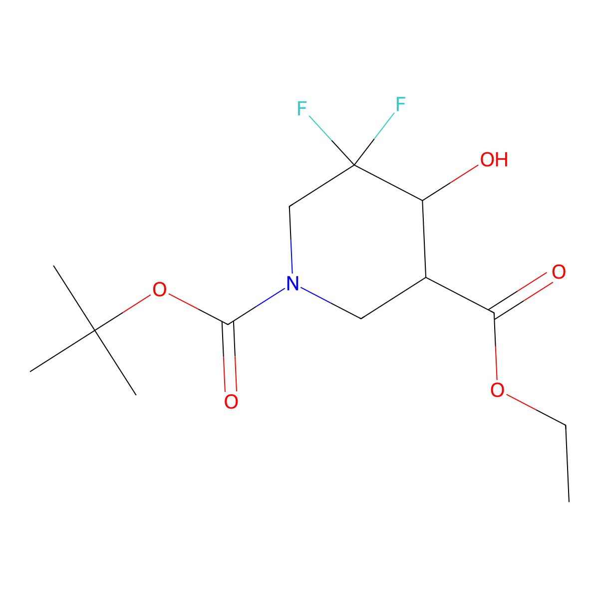 1-tert-Butyl 3-ethyl 5,5-difluoro-4-hydroxypiperidine-1,3-dicarboxylate molecular structure, CAS 1356338-61-8