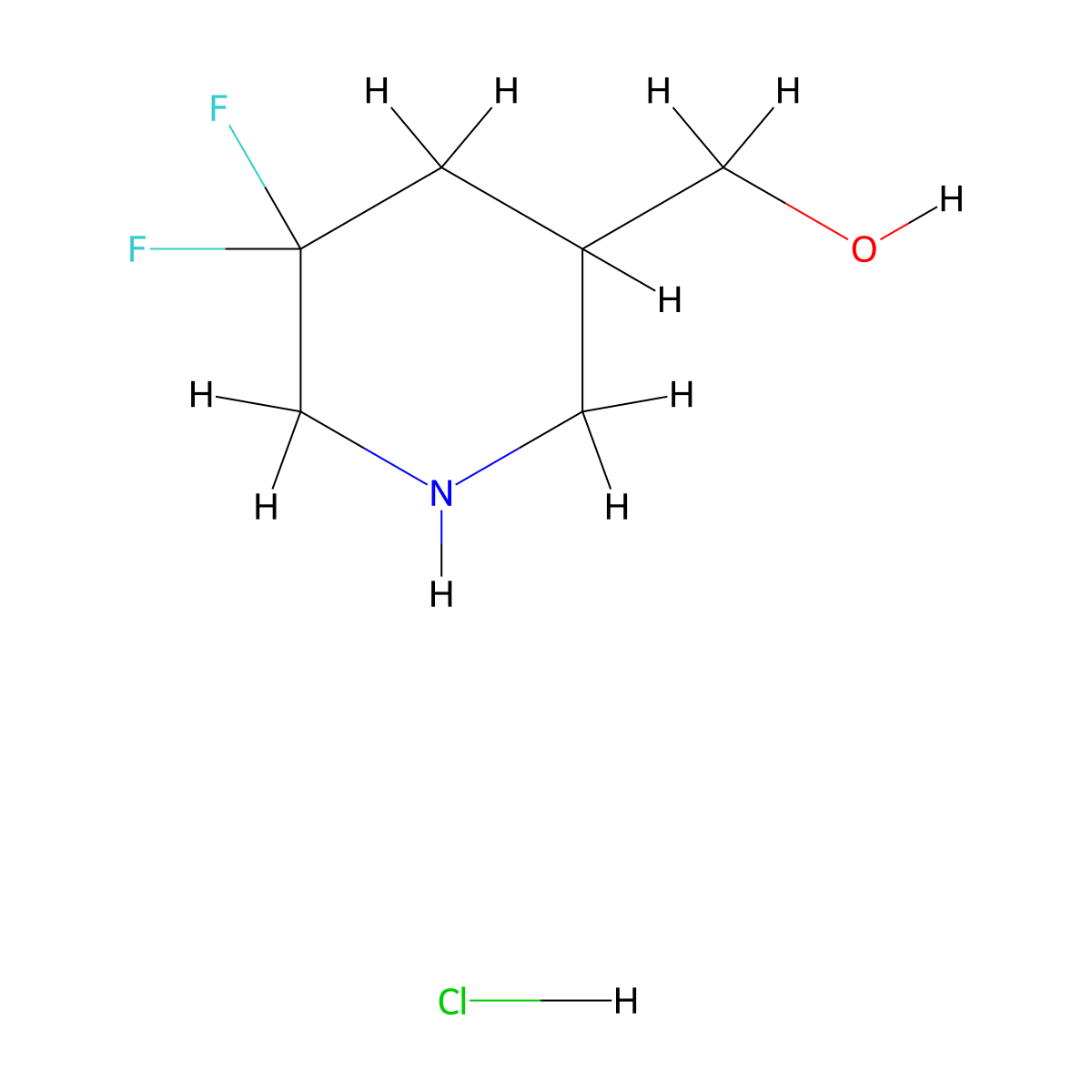 (5,5-Difluoropiperidin-3-yl)methanol hydrochloride molecular structure, CAS 1356338-73-2