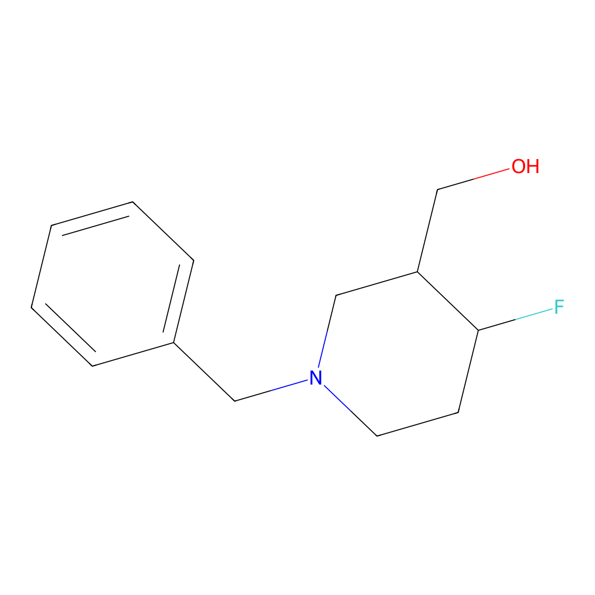 (1-Benzyl-4-fluoropiperidin-3-YL)methanol molecular structure, CAS 1356338-80-1