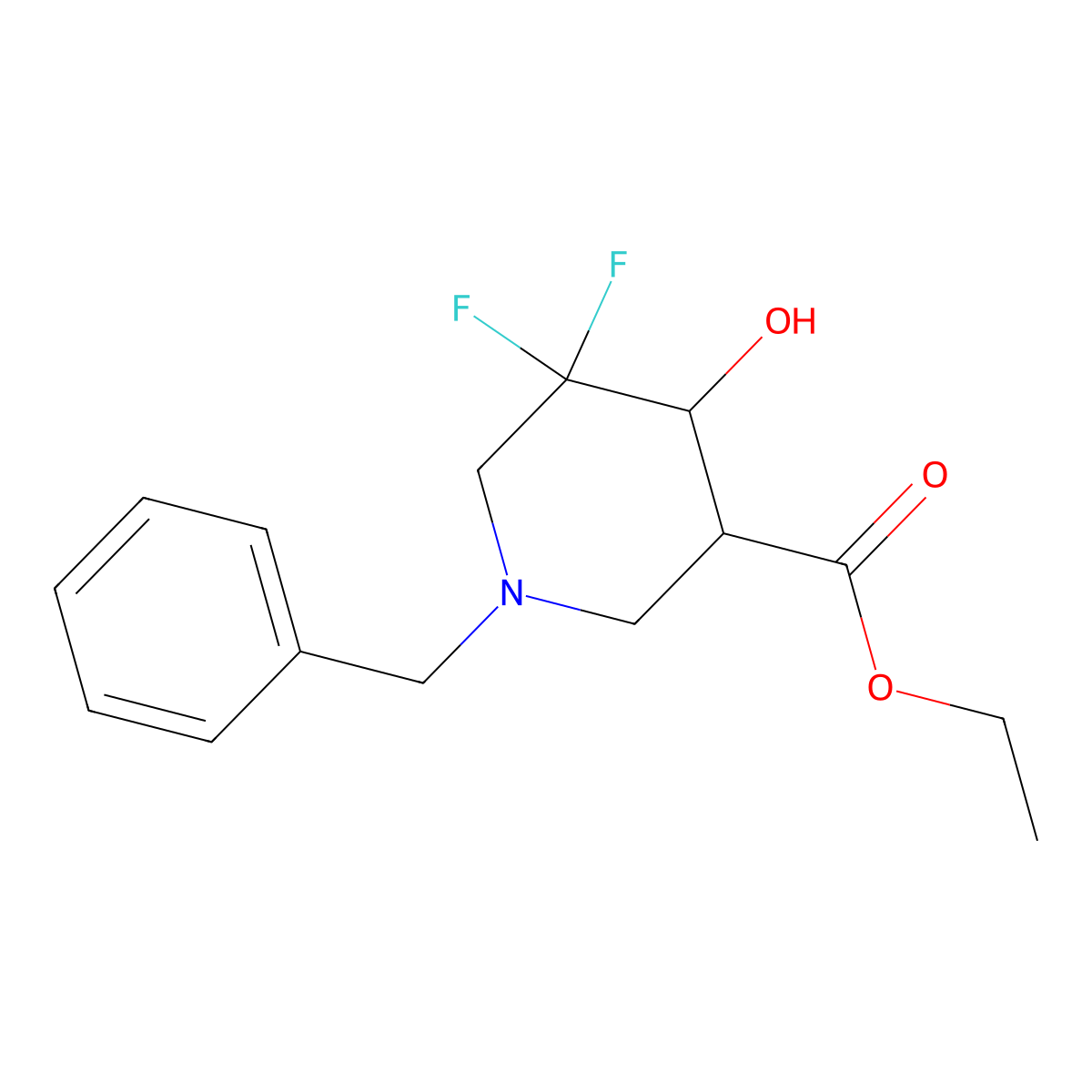 Ethyl 1-benzyl-5,5-difluoro-4-hydroxypiperidine-3-carboxylate molecular structure, CAS 1356339-08-6