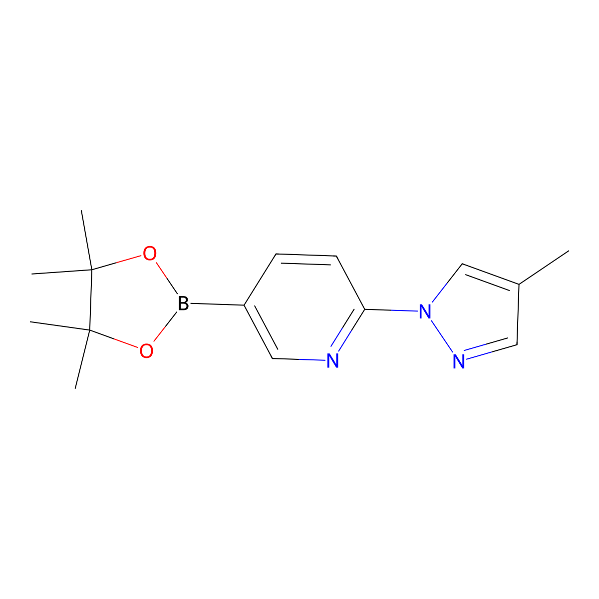 Pyridine, 2-(4-methyl-1H-pyrazol-1-yl)-5-(4,4,5,5-tetramethyl-1,3,2-dioxaborolan-2-yl)- molecular structure, CAS 1356340-03-8