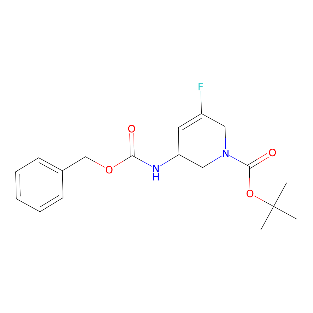 tert-Butyl 5-(benzyloxycarbonylamino)-3-fluoro-5,6-dihydropyridine-1(2H)-carboxylate molecular structure, CAS 1356342-73-8