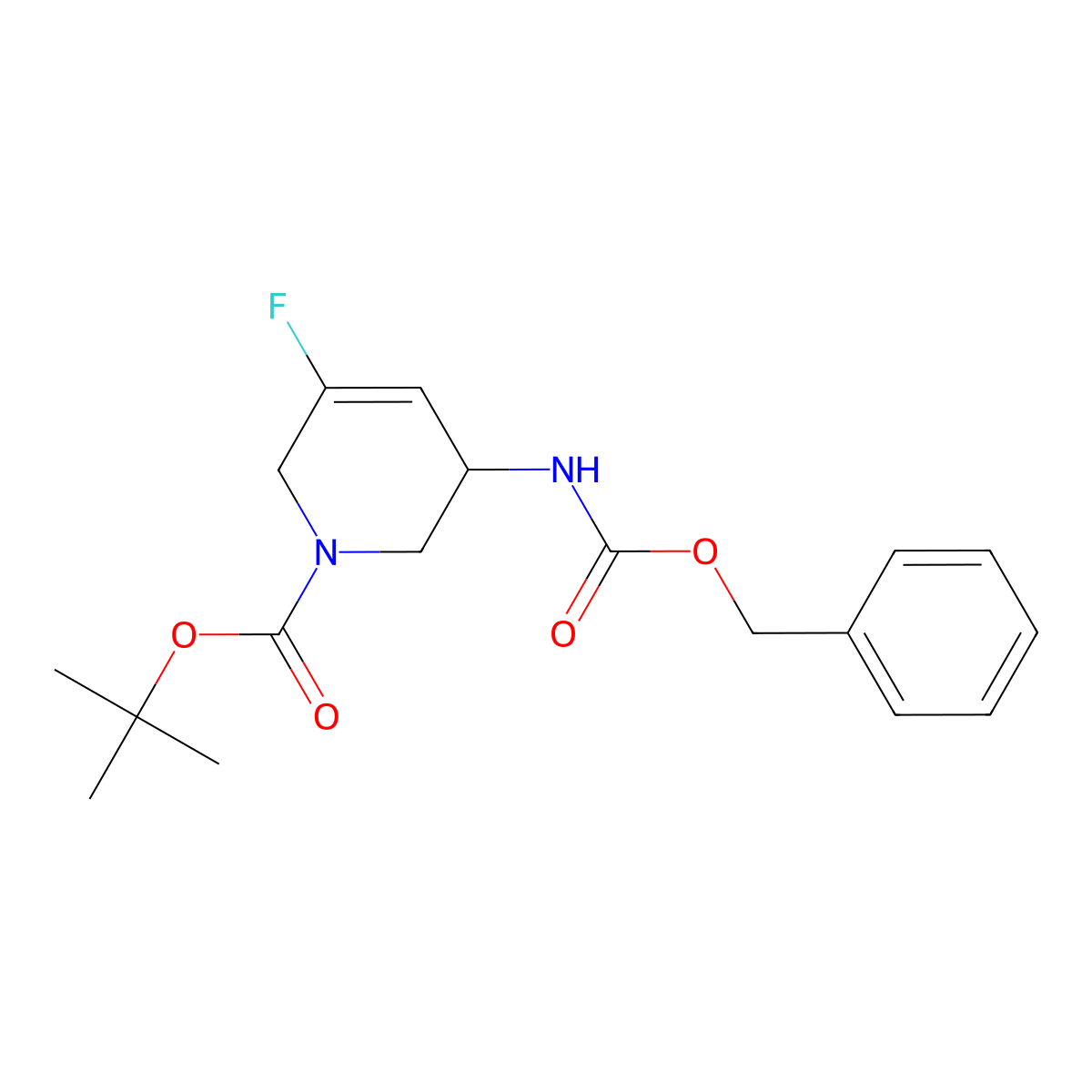 tert-Butyl 5-(benzyloxycarbonylamino)-3-fluoro-5,6-dihydropyridine-1(2H)-carboxylate molecular structure, CAS 1356342-73-8