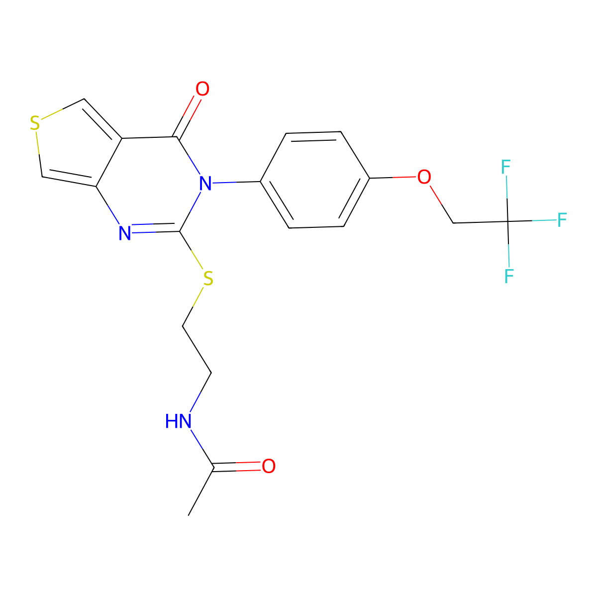 N-(2-((4-Oxo-3-(4-(2,2,2-trifluoroethoxy)phenyl)-3,4-dihydrothieno[3,4-d]pyrimidin-2-yl)thio)ethyl)acetamide molecular structure, CAS 1356354-09-0