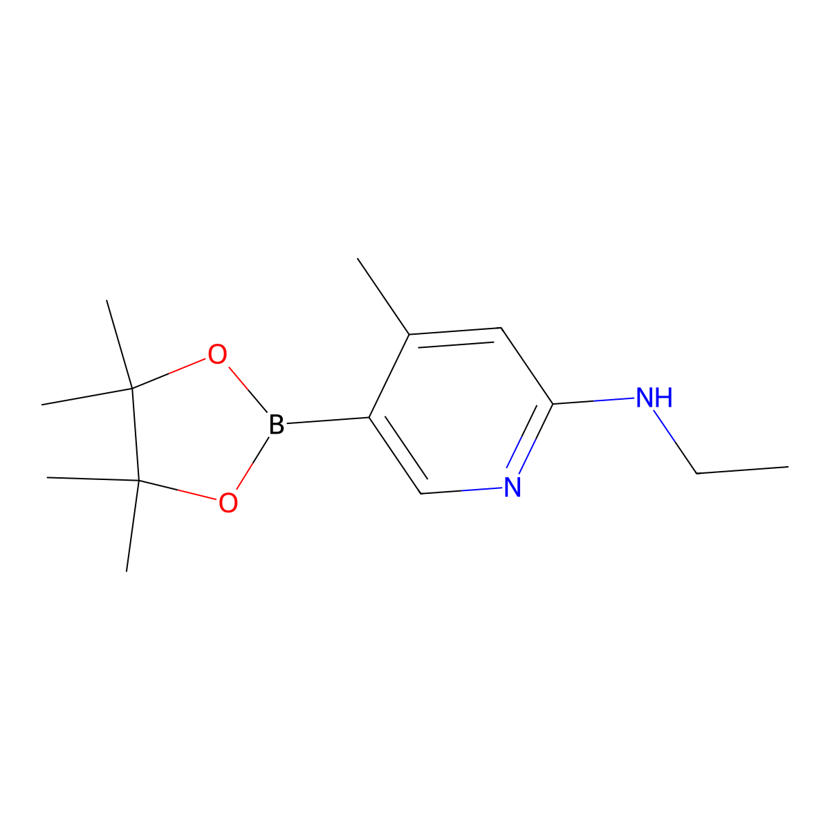 n-Ethyl-4-methyl-5-(4,4,5,5-tetramethyl-1,3,2-dioxaborolan-2-yl)pyridin-2-amine molecular structure, CAS 1356363-78-4