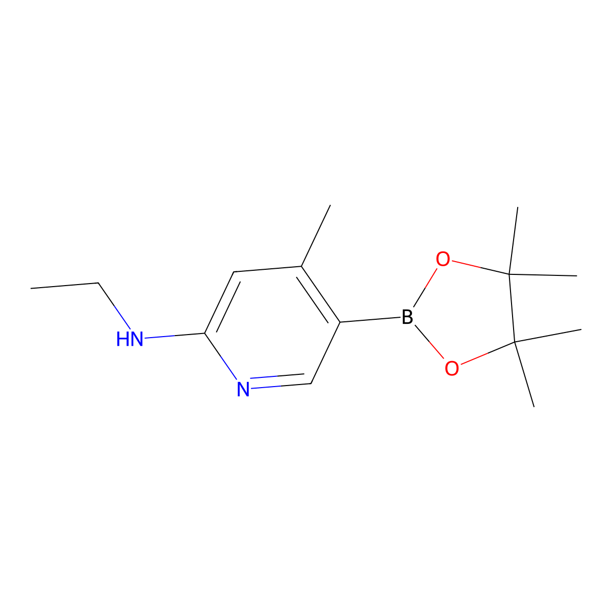n-Ethyl-4-methyl-5-(4,4,5,5-tetramethyl-1,3,2-dioxaborolan-2-yl)pyridin-2-amine molecular structure, CAS 1356363-78-4