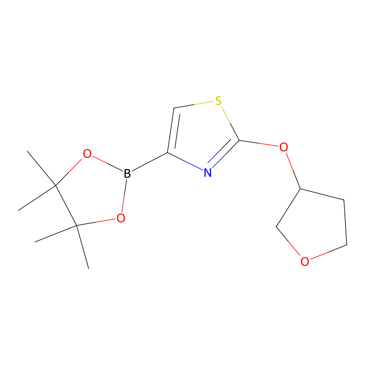 2-(Oxolan-3-yloxy)-4-(tetramethyl-1,3,2-dioxaborolan-2-yl)-1,3-thiazole molecular structure, CAS 1356369-13-5