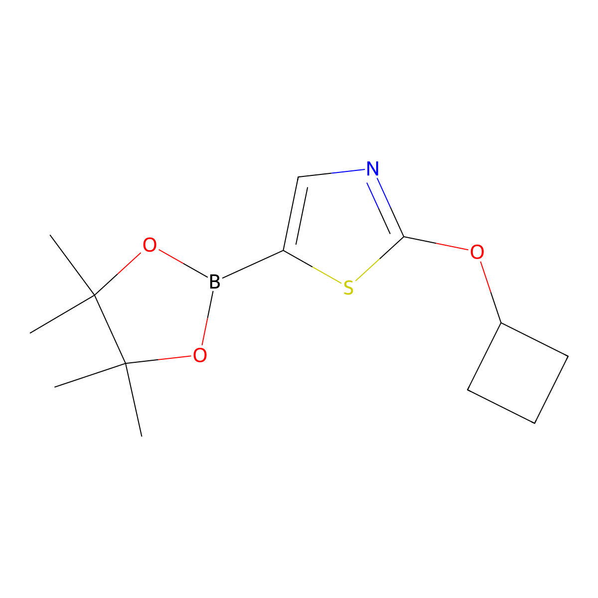 2-Cyclobutoxy-5-(4,4,5,5-tetramethyl-1,3,2-dioxaborolan-2-yl)thiazole molecular structure, CAS 1356391-10-0