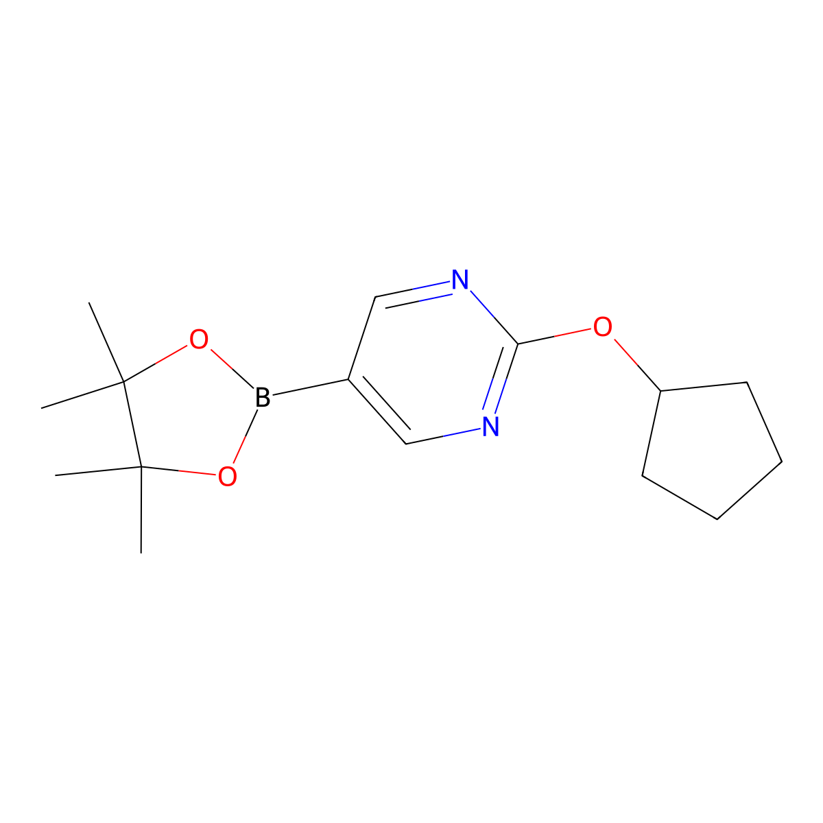 2-(Cyclopentyloxy)-5-(4,4,5,5-tetramethyl-1,3,2-dioxaborolan-2-yl)pyrimidine molecular structure, CAS 1356464-57-7