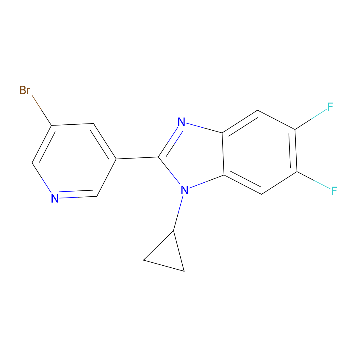 2-(5-bromopyridin-3-yl)-1-cyclopropyl-5,6-difluoro-1H-benzo[d]imidazole molecular structure, CAS 1356481-49-6