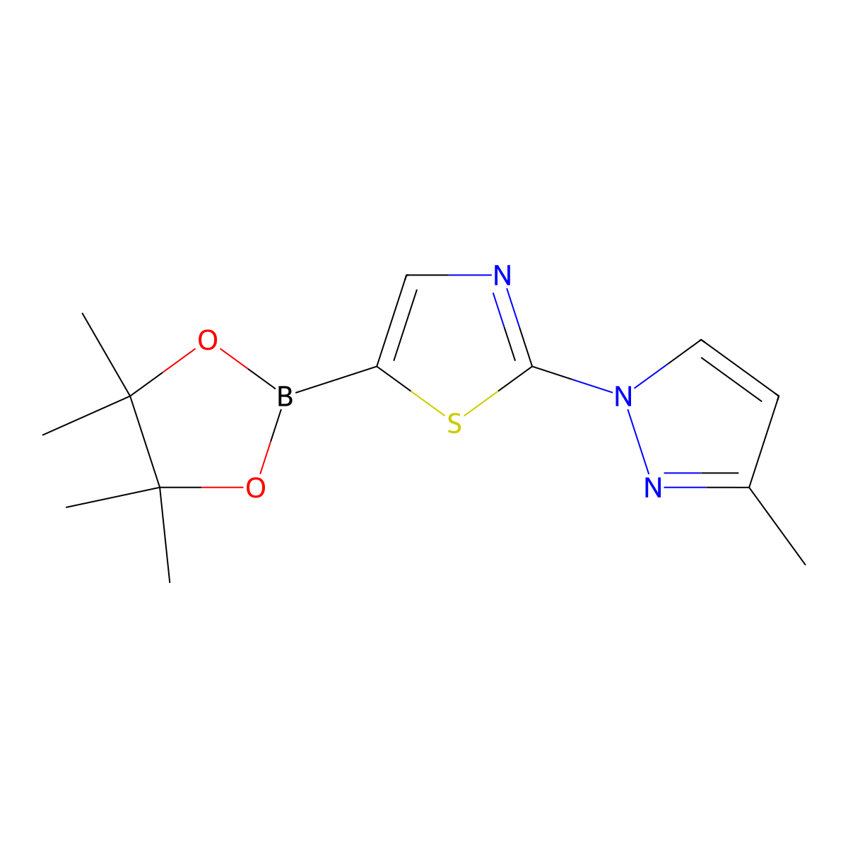 2-(3-methyl-1H-pyrazol-1-yl)-5-(4,4,5,5-tetramethyl-1,3,2-dioxaborolan-2-yl)thiazole molecular structure, CAS 1356495-88-9