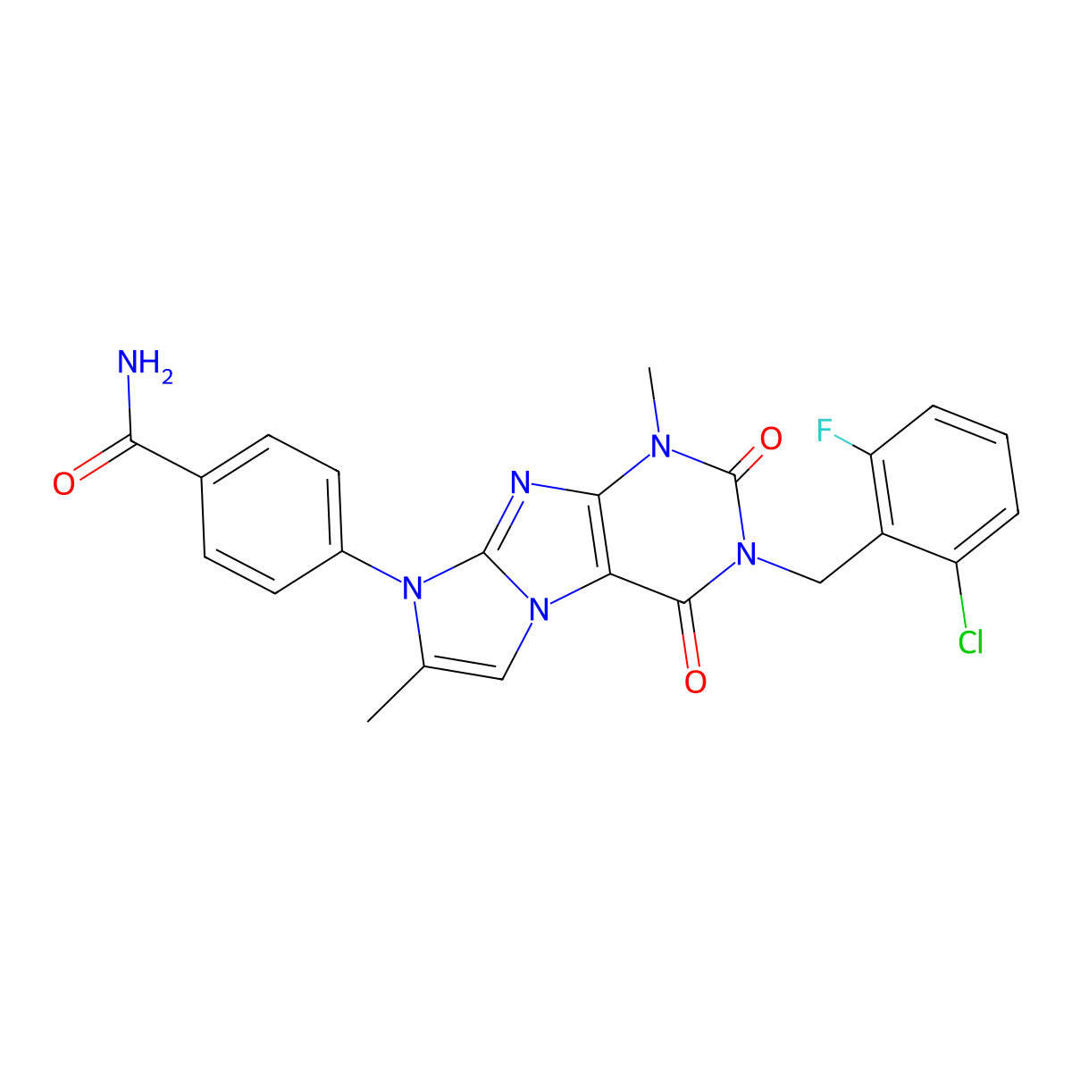 4-[2-[(2-Chloro-6-fluorophenyl)methyl]-4,7-dimethyl-1,3-dioxopurino[7,8-a]imidazol-6-yl]benzamide molecular structure, CAS 1356542-86-3