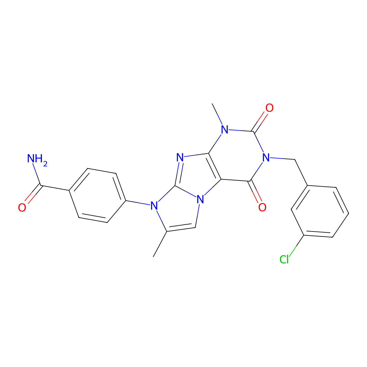 4-(3-(3-chlorobenzyl)-1,7-dimethyl-2,4-dioxo-3,4-dihydro-1H-imidazo[2,1-f]purin-8(2H)-yl)benzamide molecular structure, CAS 1356542-95-4