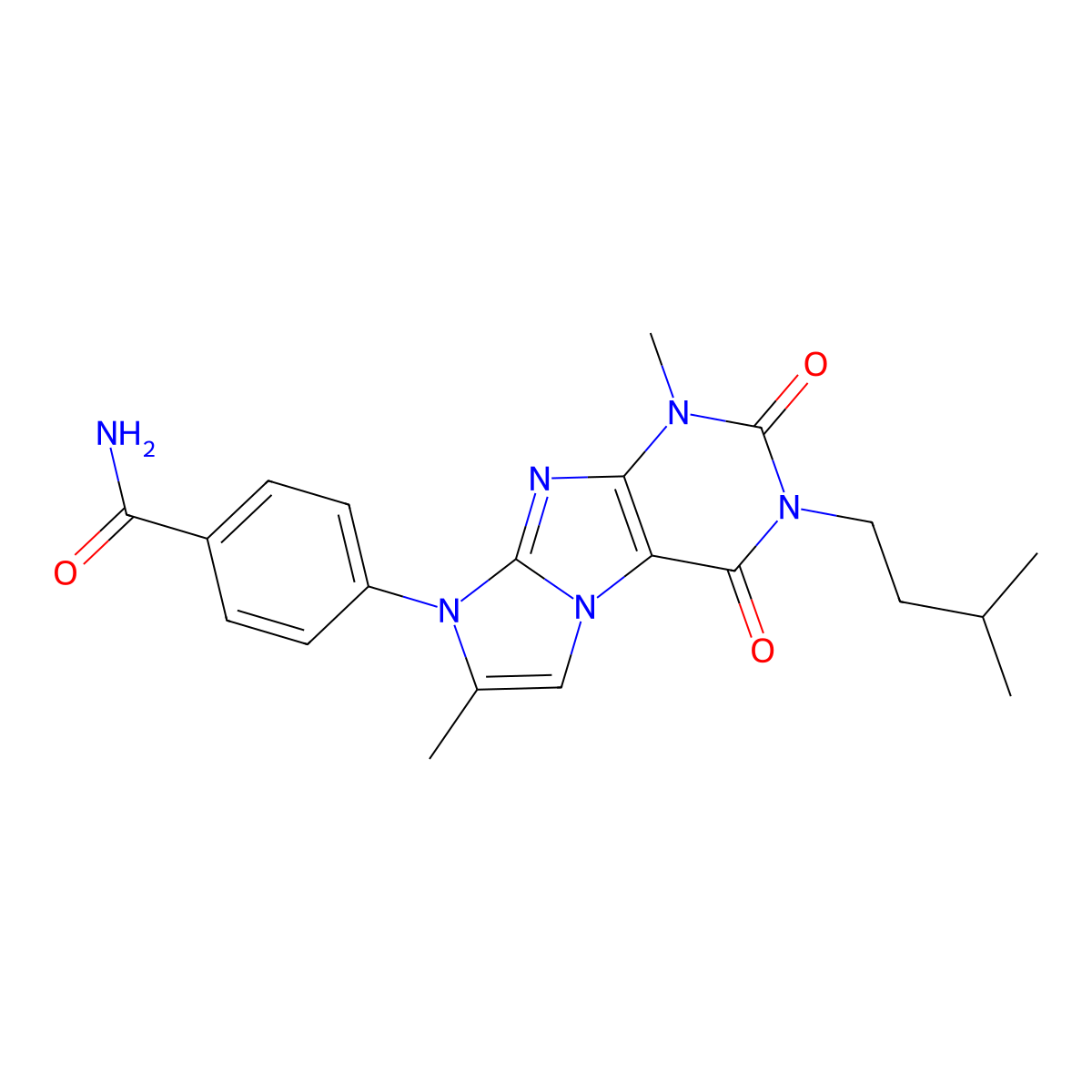 4-(3-isopentyl-1,7-dimethyl-2,4-dioxo-3,4-dihydro-1H-imidazo[2,1-f]purin-8(2H)-yl)benzamide molecular structure, CAS 1356543-05-9