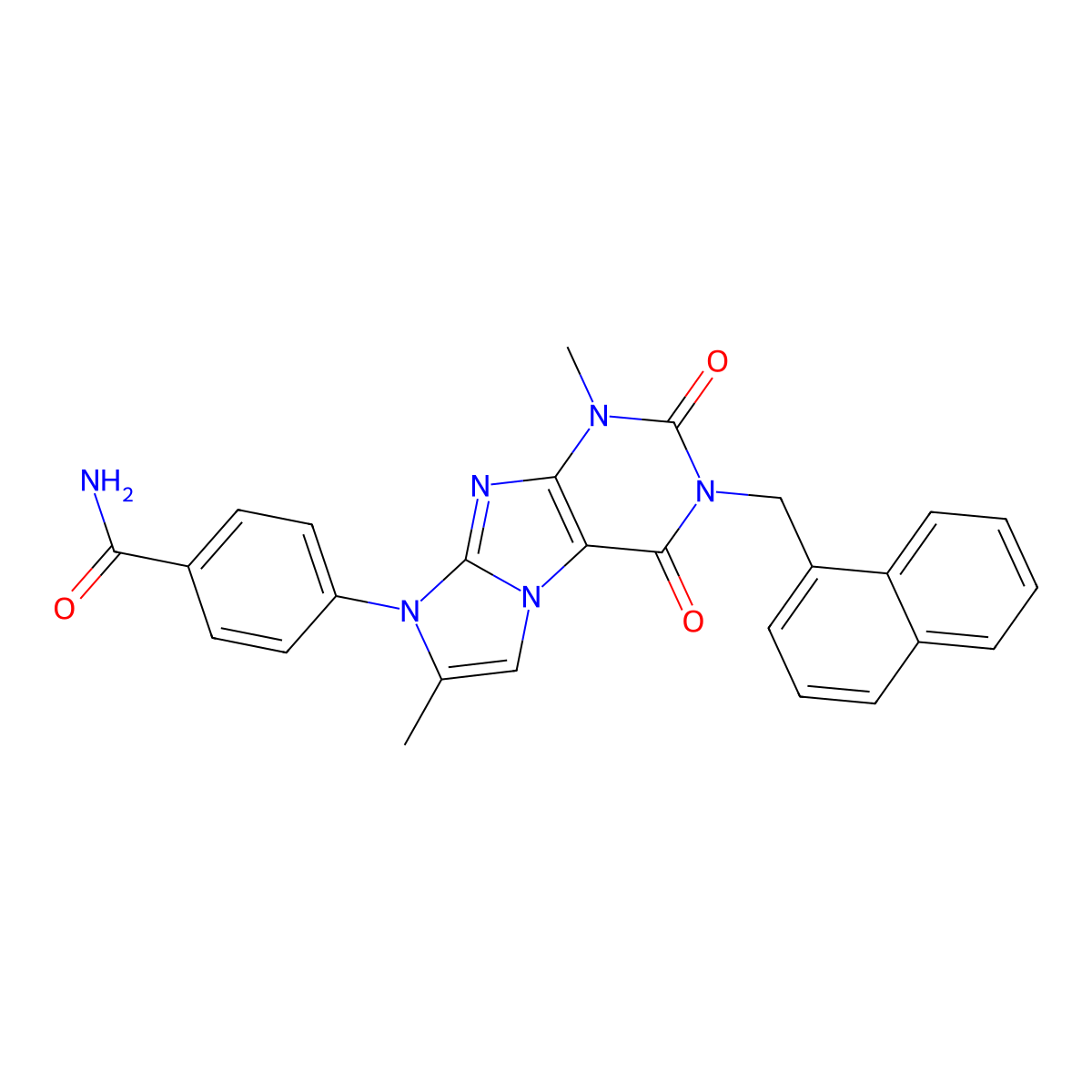 4-(1,7-dimethyl-3-(naphthalen-1-ylmethyl)-2,4-dioxo-3,4-dihydro-1H-imidazo[2,1-f]purin-8(2H)-yl)benzamide molecular structure, CAS 1356543-15-1
