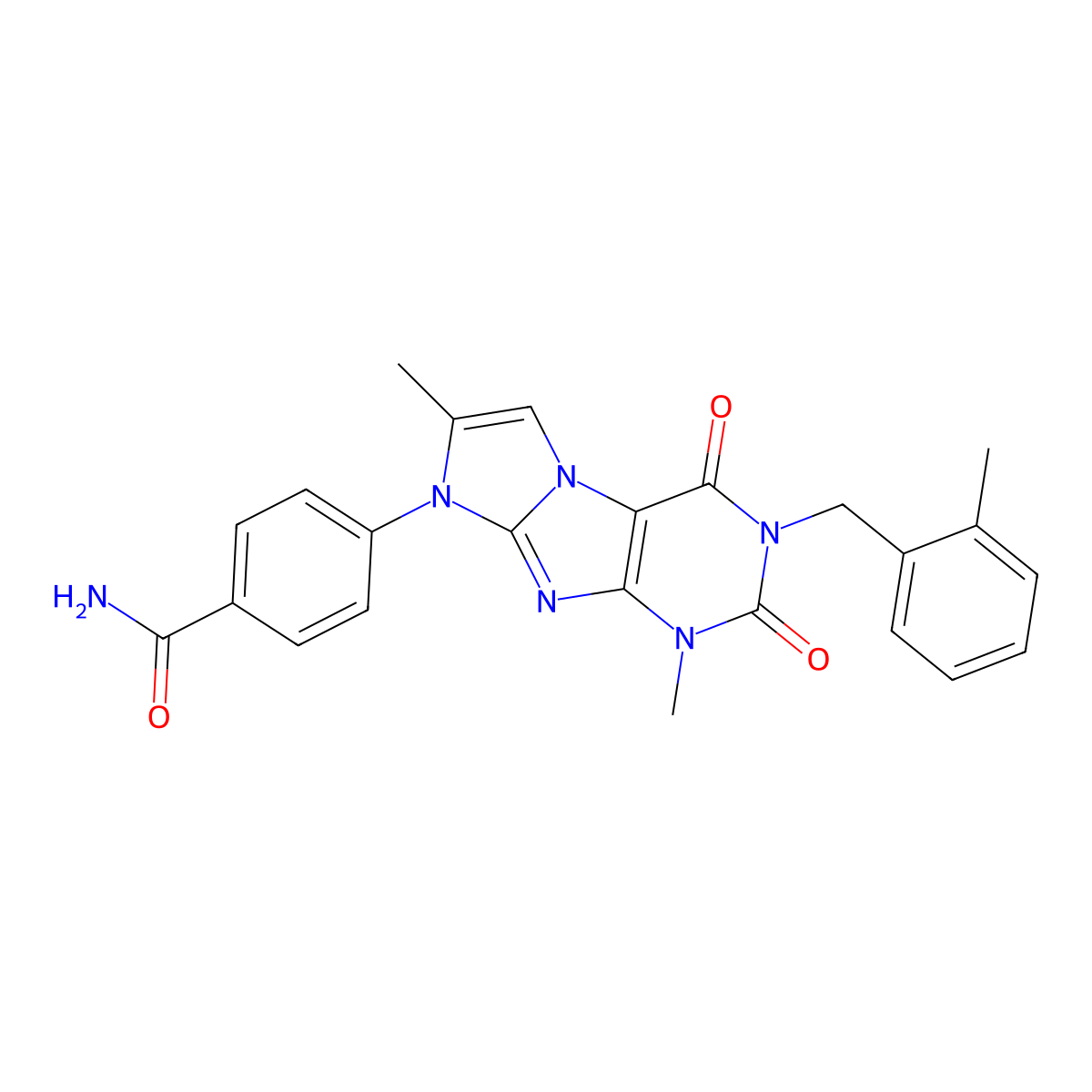 4-[4,7-Dimethyl-2-[(2-methylphenyl)methyl]-1,3-dioxopurino[7,8-a]imidazol-6-yl]benzamide molecular structure, CAS 1356543-18-4