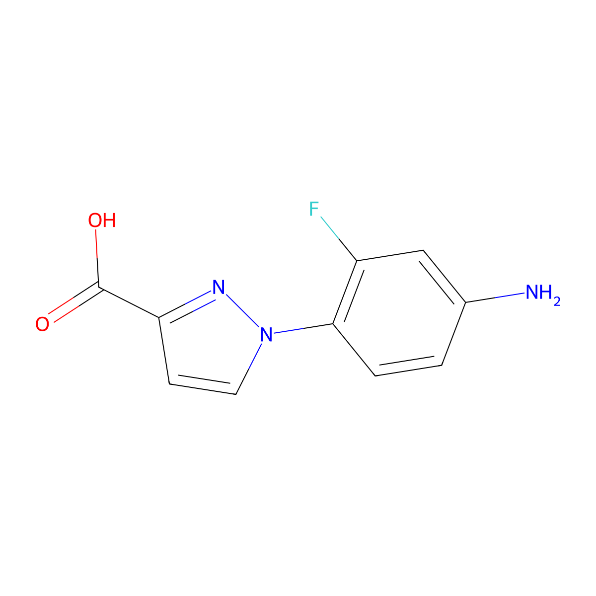 1-(4-amino-2-fluorophenyl)-1H-pyrazole-3-carboxylic acid molecular structure, CAS 1356543-24-2