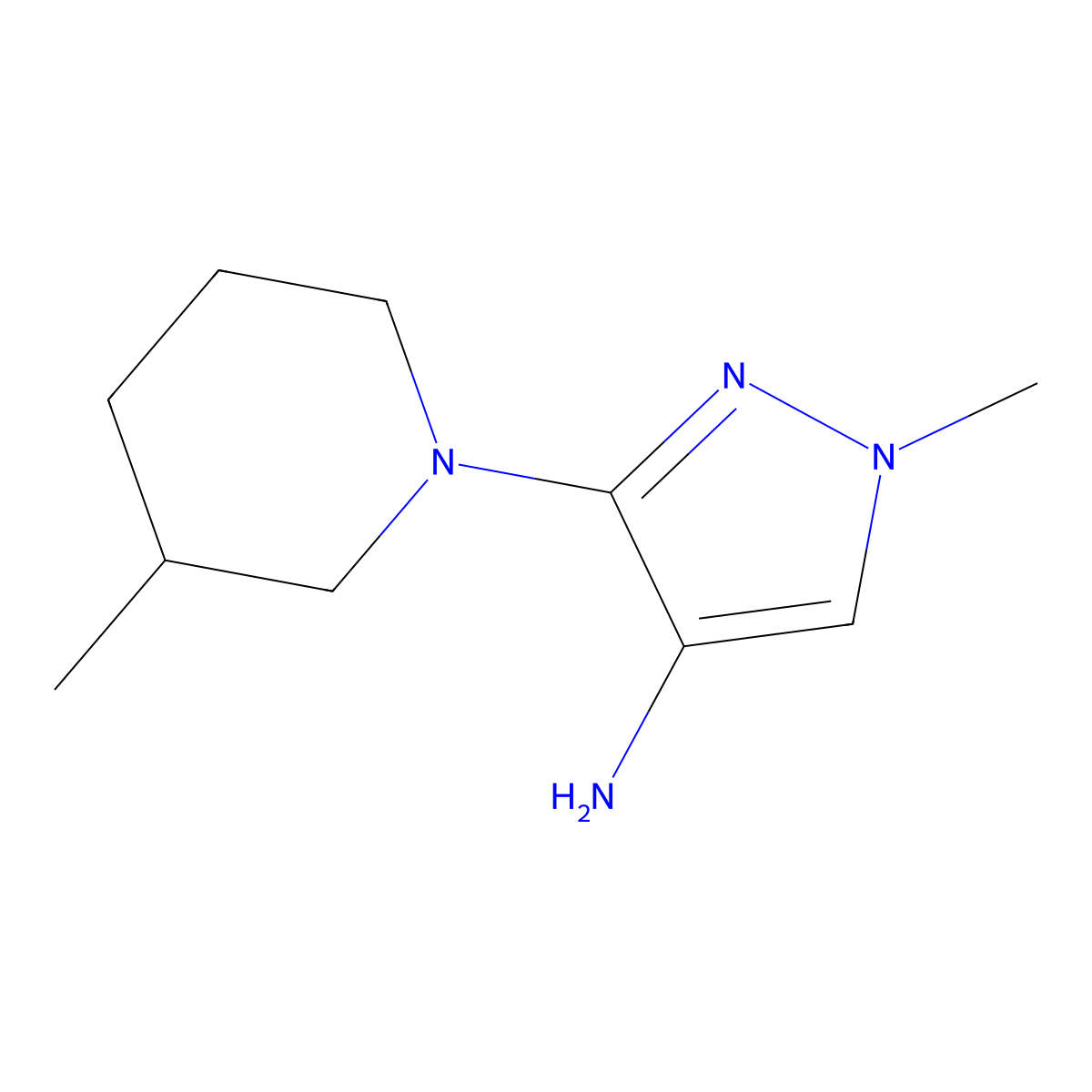 1-methyl-3-(3-methylpiperidin-1-yl)-1H-pyrazol-4-amine molecular structure, CAS 1356543-29-7