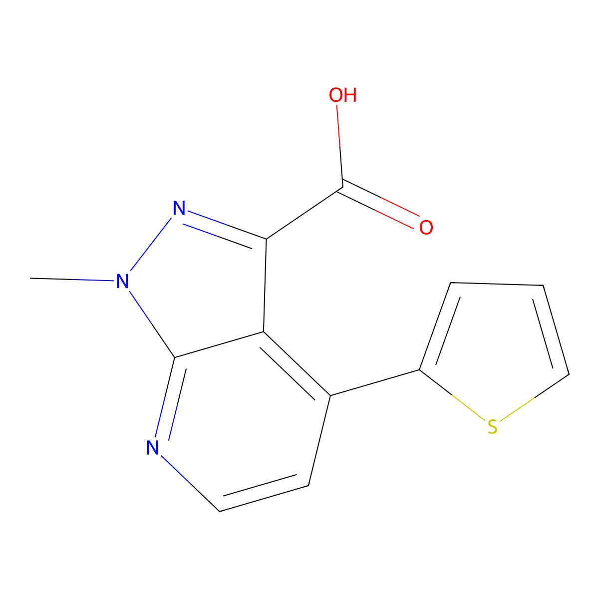 1-methyl-4-(thiophen-2-yl)-1H-pyrazolo[3,4-b]pyridine-3-carboxylic acid molecular structure, CAS 1356543-40-2