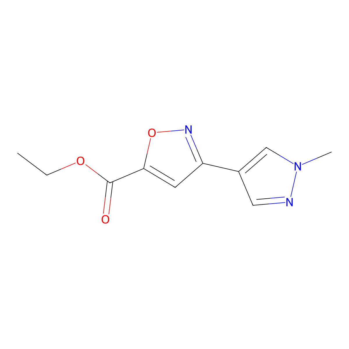 ethyl 3-(1-methyl-1H-pyrazol-4-yl)-1,2-oxazole-5-carboxylate molecular structure, CAS 1356543-58-2