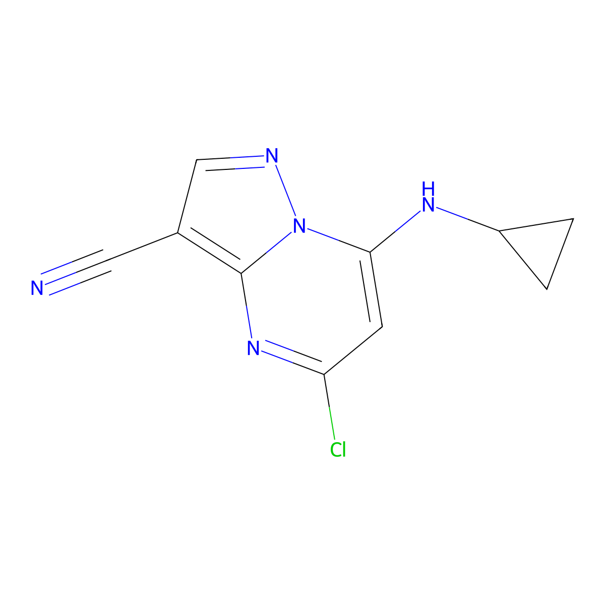 5-Chloro-7-(cyclopropylamino)pyrazolo[1,5-a]pyrimidine-3-carbonitrile molecular structure, CAS 1356564-11-8