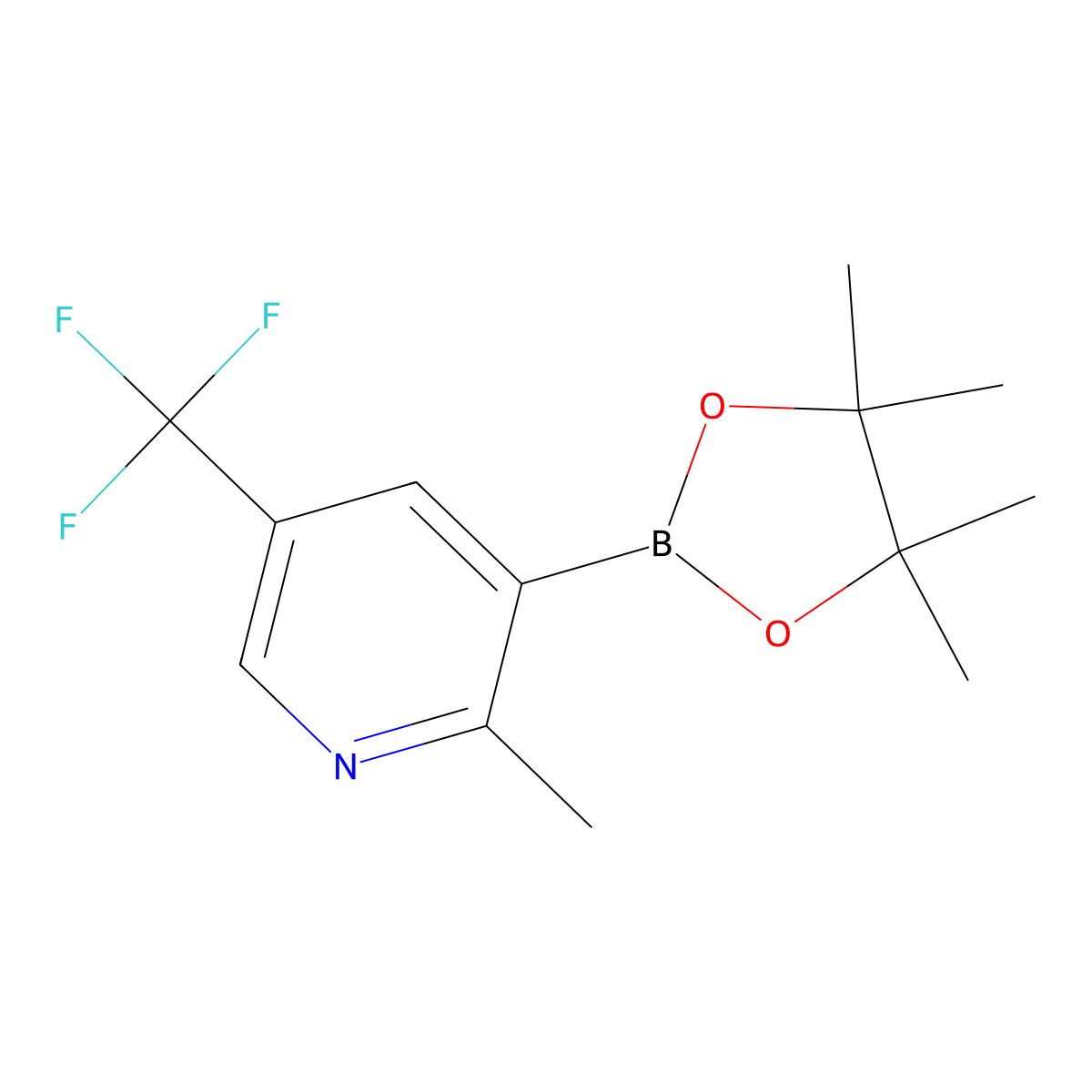 2-Methyl-3-(4,4,5,5-tetramethyl-1,3,2-dioxaborolan-2-yl)-5-(trifluoromethyl)pyridine molecular structure, CAS 1356579-72-0