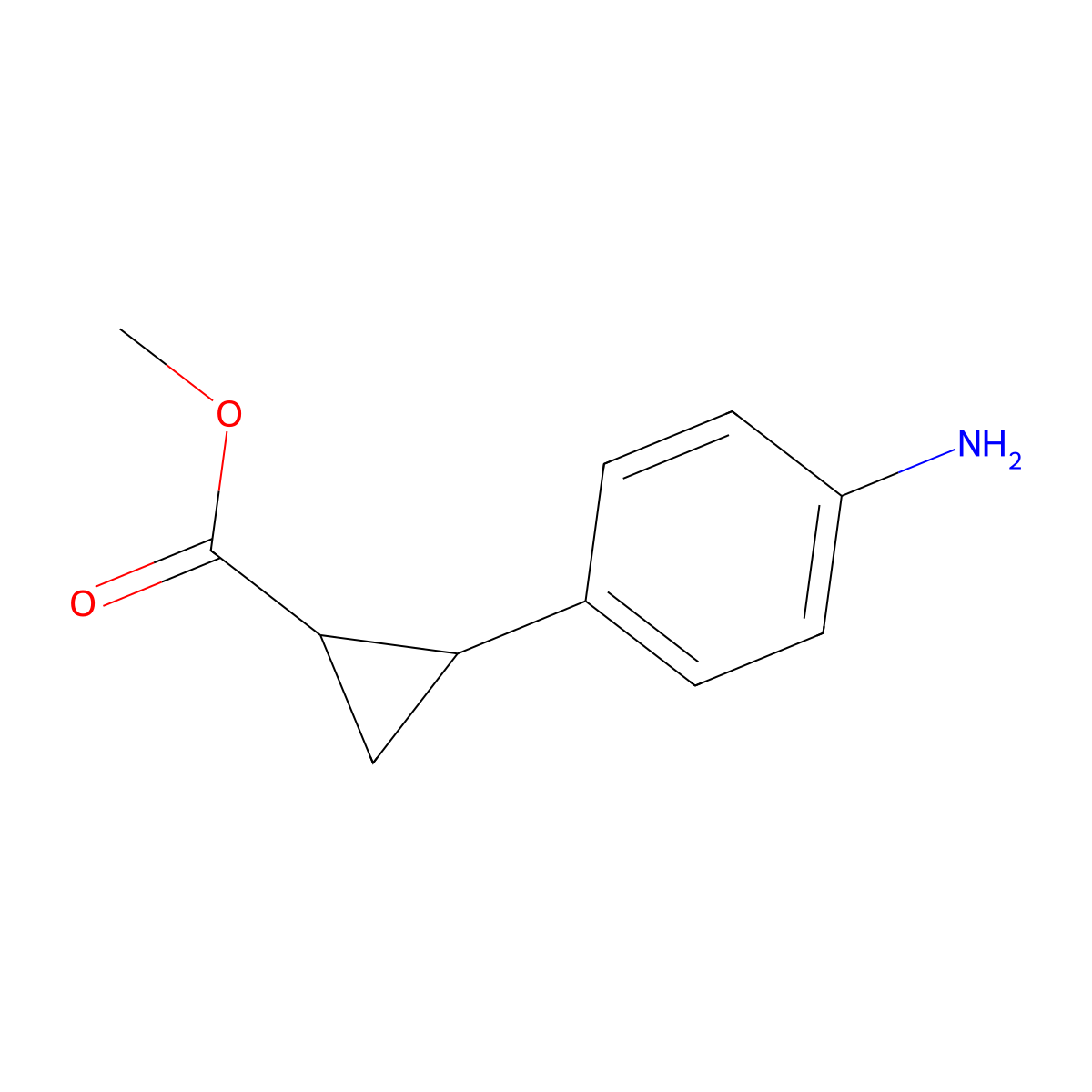 rac-methyl (1R,2R)-2-(4-aminophenyl)cyclopropane-1-carboxylate molecular structure, CAS 1356600-10-6