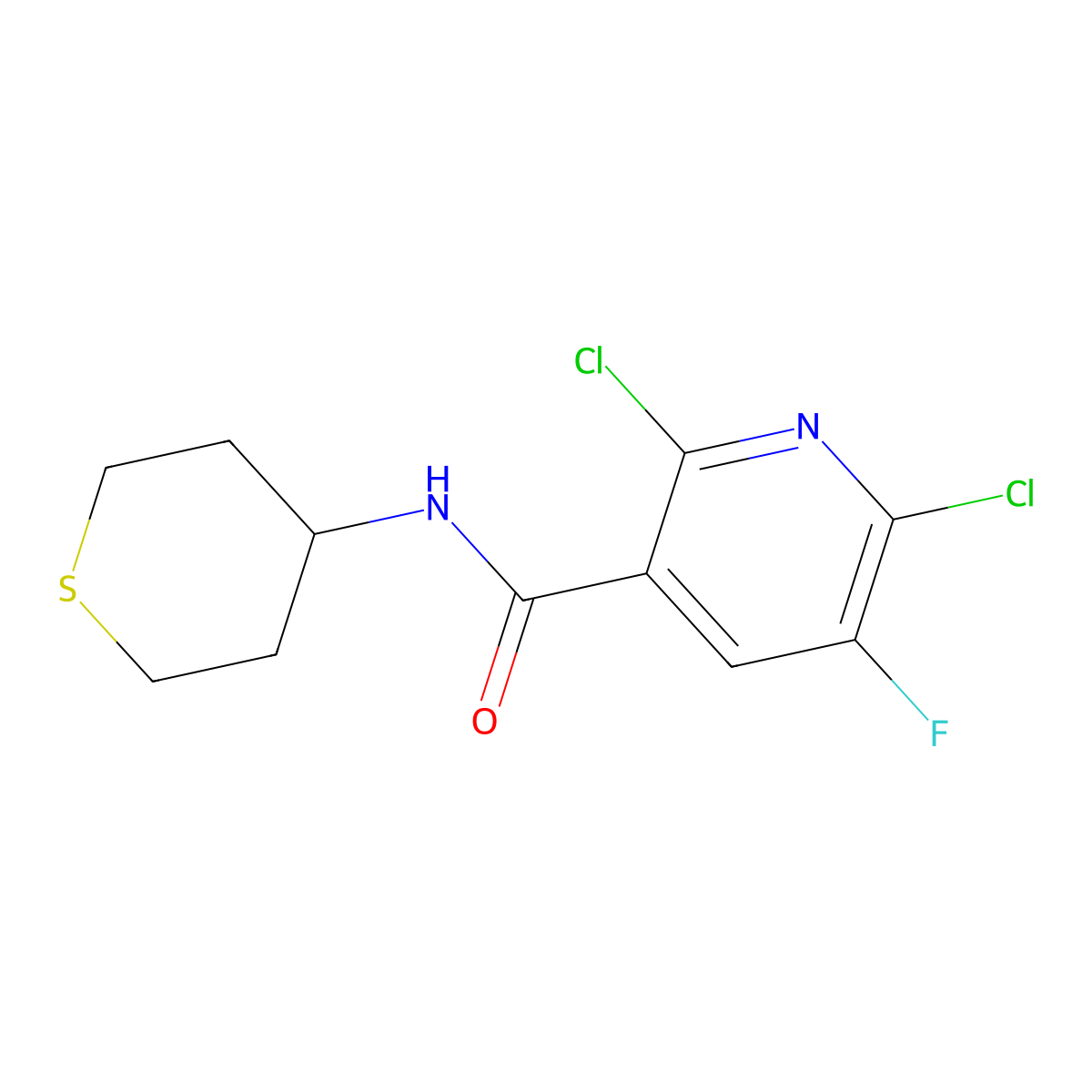 2,6-dichloro-5-fluoro-N-(thian-4-yl)pyridine-3-carboxamide molecular structure, CAS 1356691-74-1