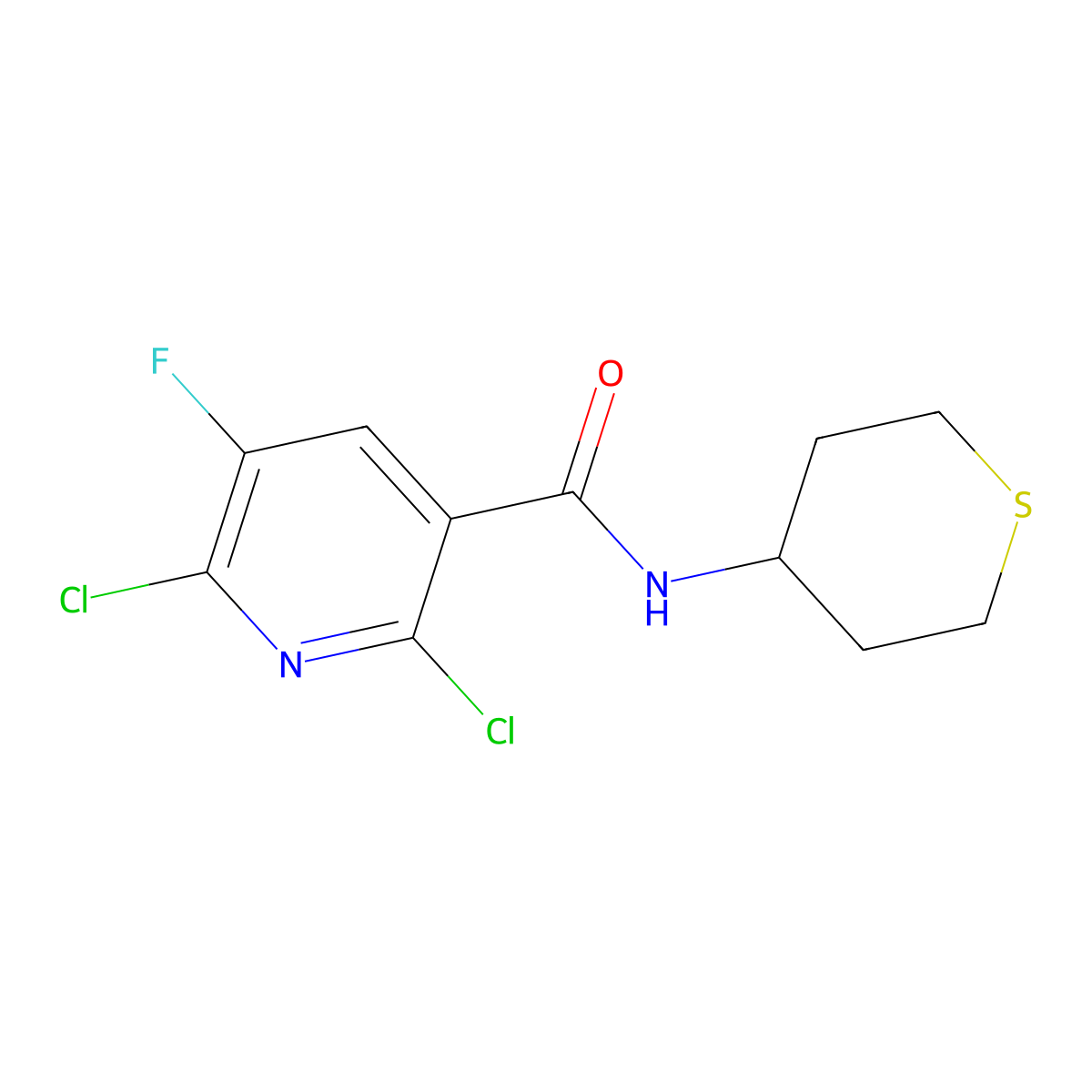 2,6-dichloro-5-fluoro-N-(thian-4-yl)pyridine-3-carboxamide molecular structure, CAS 1356691-74-1