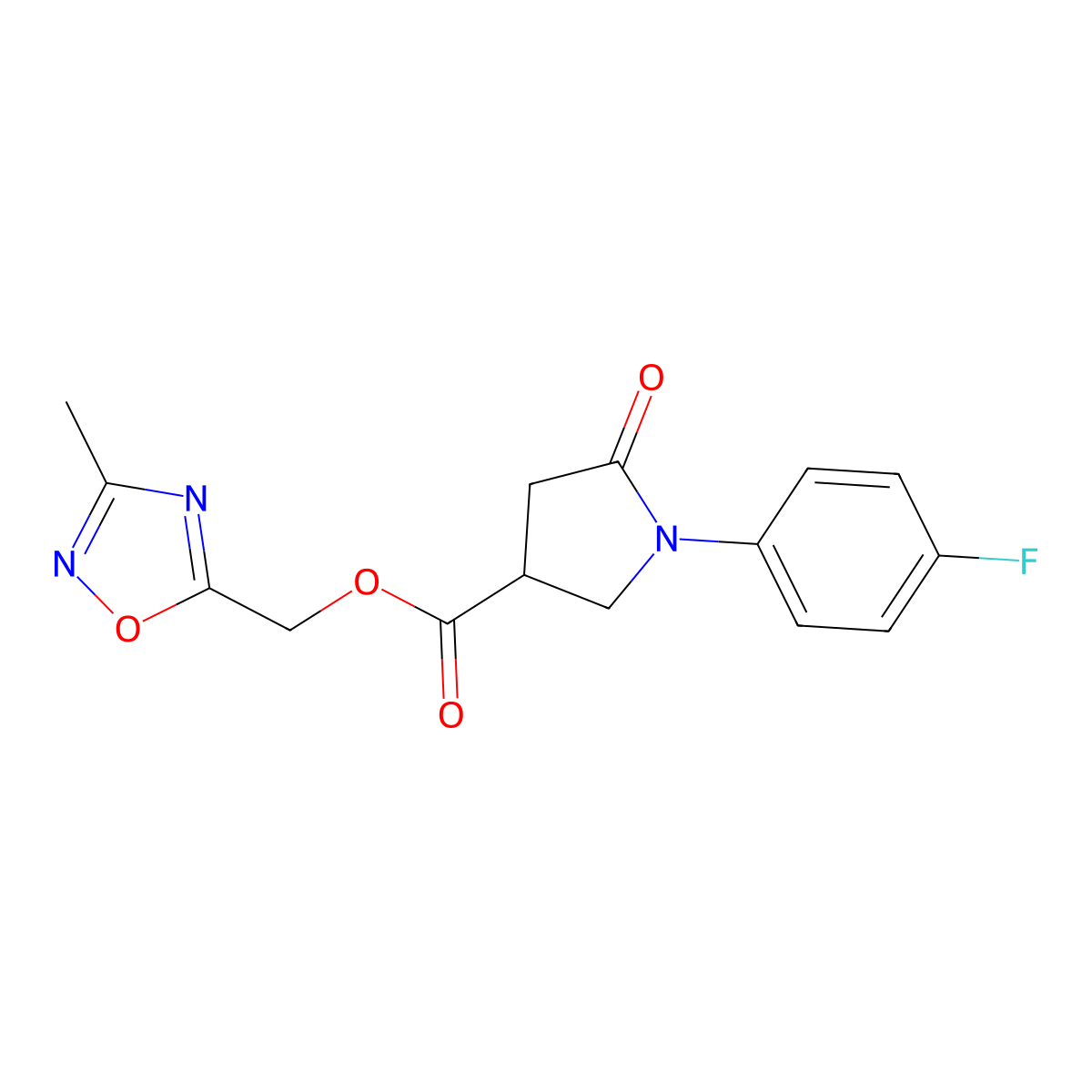 (3-Methyl-1,2,4-oxadiazol-5-yl)methyl 1-(4-fluorophenyl)-5-oxopyrrolidine-3-carboxylate molecular structure, CAS 1356713-65-9