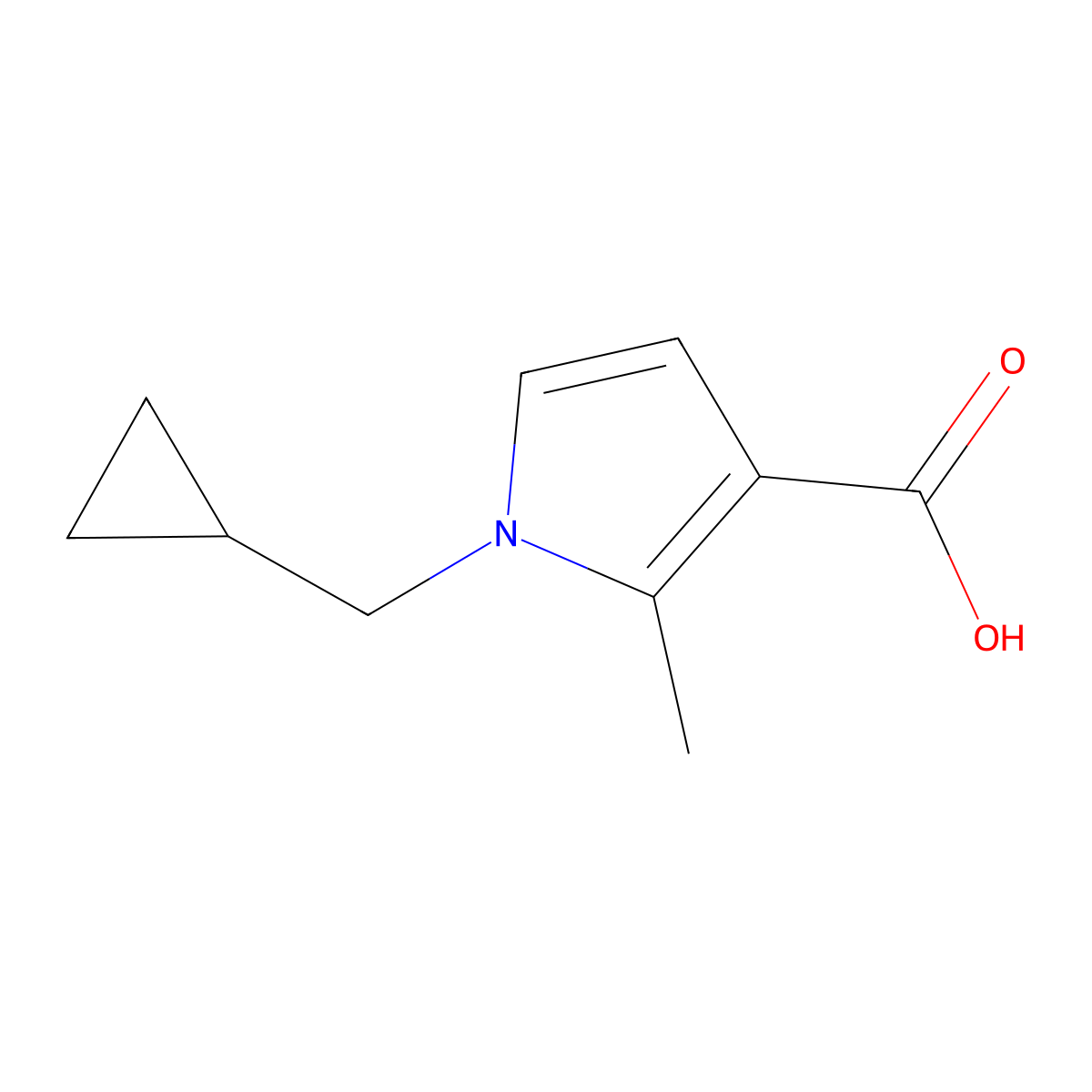 1-(cyclopropylmethyl)-2-methyl-1H-pyrrole-3-carboxylic acid molecular structure, CAS 1356821-60-7