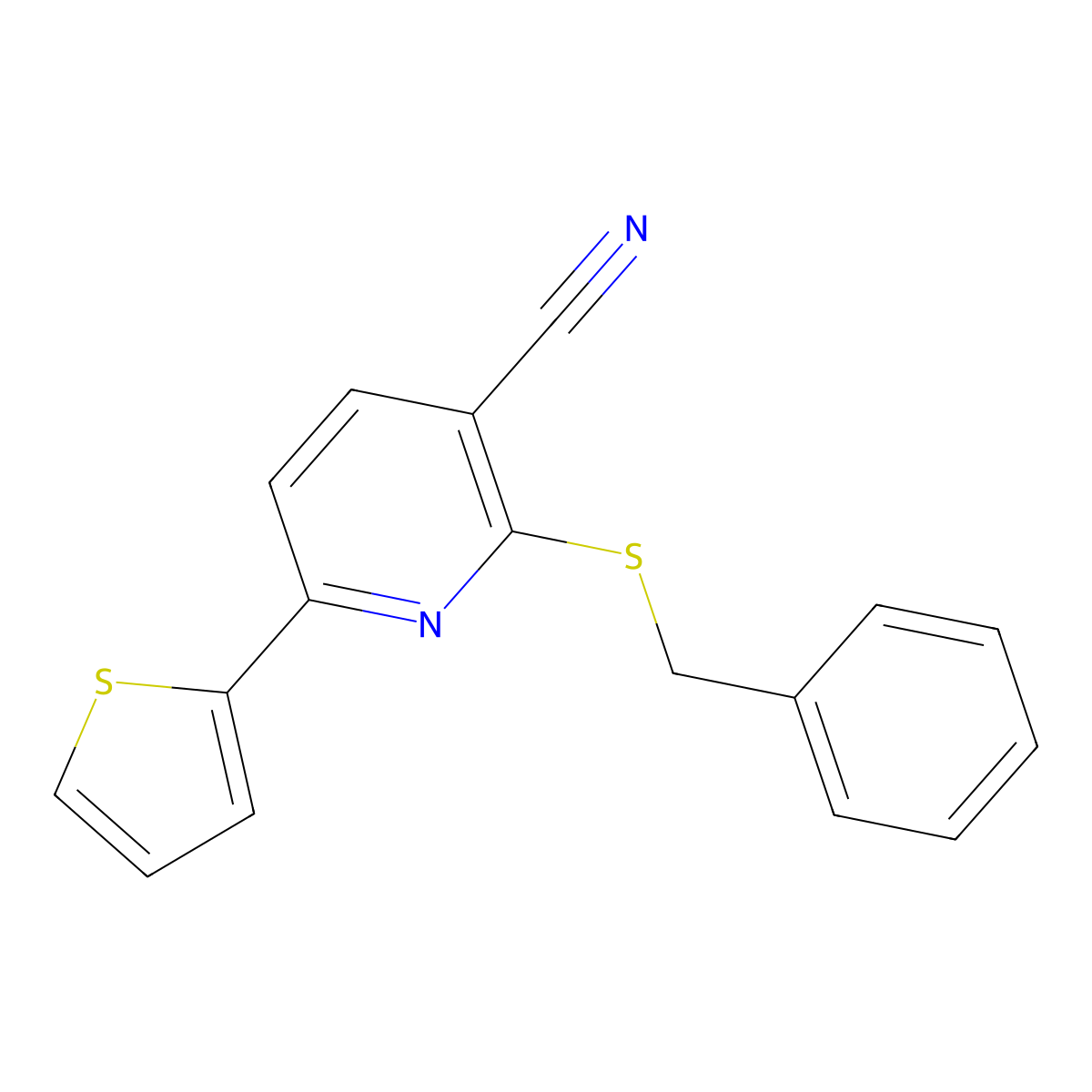 2-(Benzylsulfanyl)-6-(thiophen-2-YL)pyridine-3-carbonitrile molecular structure, CAS 1356830-81-3