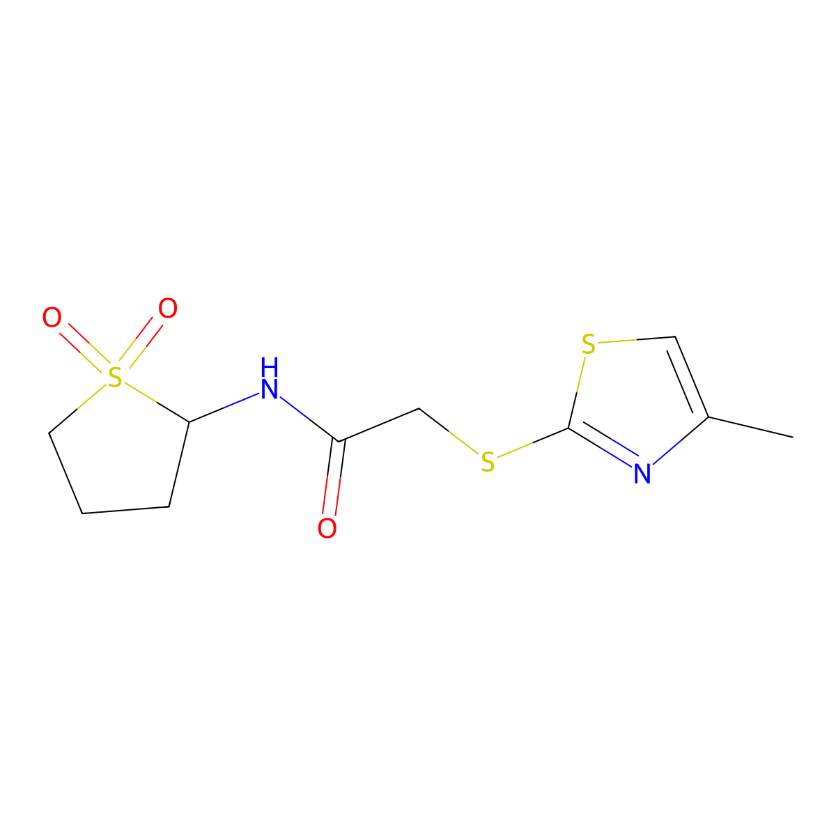 N-(1,1-dioxothiolan-2-yl)-2-[(4-methyl-1,3-thiazol-2-yl)sulfanyl]acetamide molecular structure, CAS 1356830-85-7