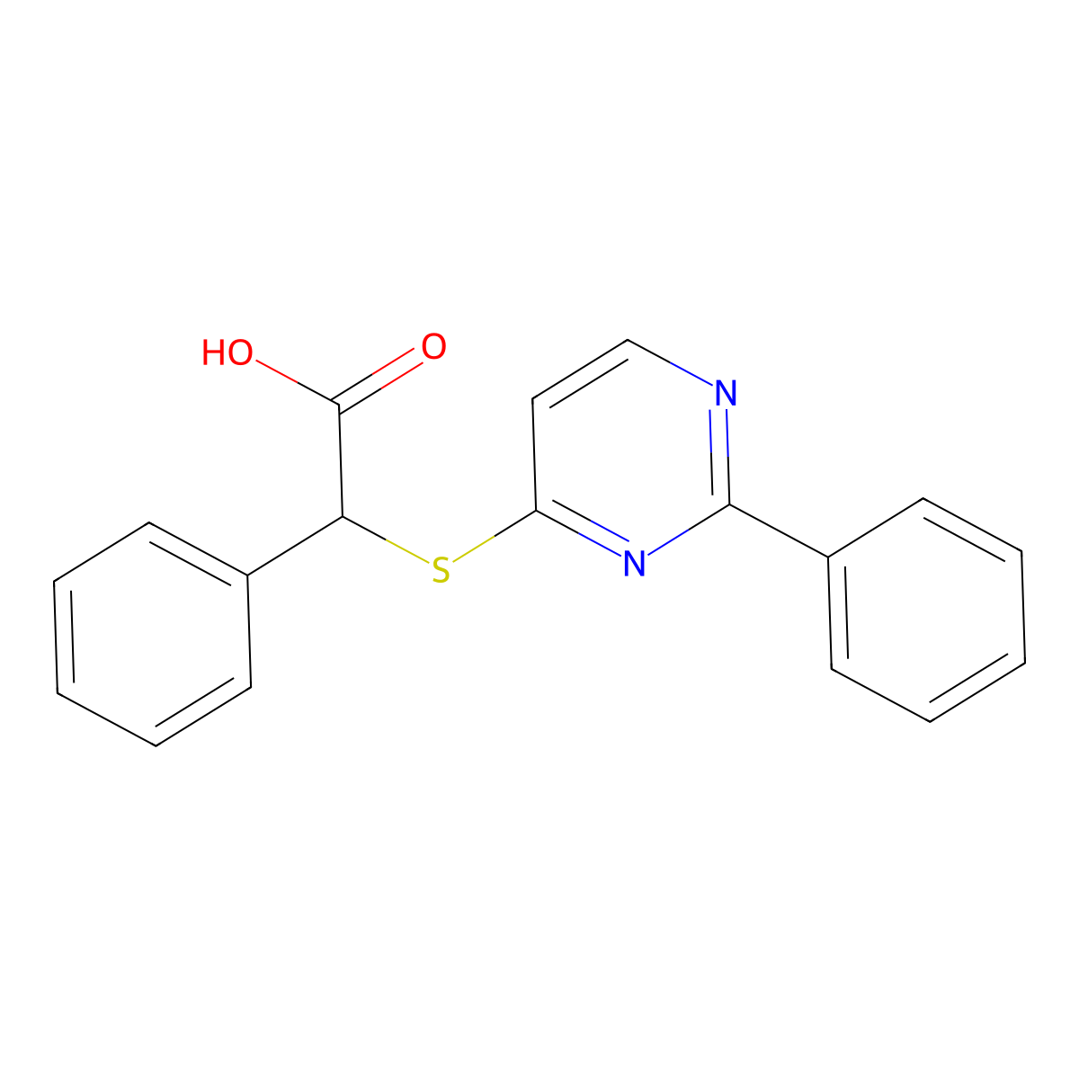 2-Phenyl-2-[(2-phenylpyrimidin-4-yl)sulfanyl]acetic acid molecular structure, CAS 1356830-89-1