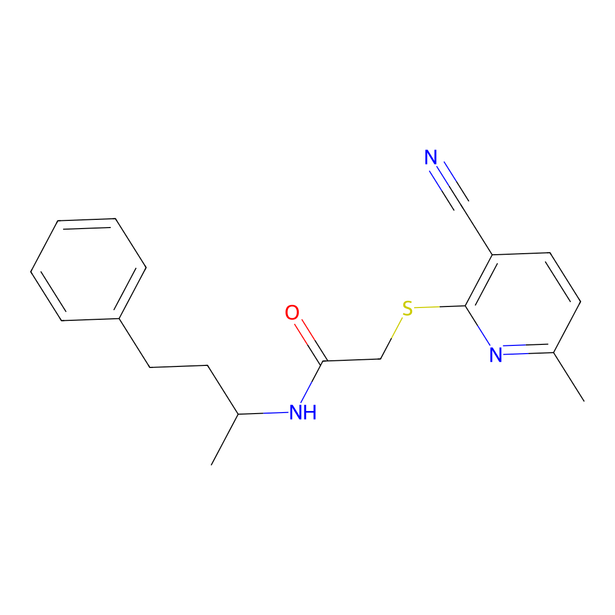 2-[(3-Cyano-6-methylpyridin-2-YL)sulfanyl]-N-(4-phenylbutan-2-YL)acetamide molecular structure, CAS 1356830-97-1