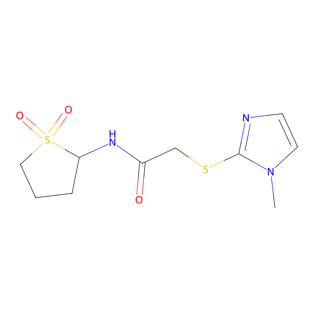 N-(1,1-dioxothiolan-2-yl)-2-(1-methylimidazol-2-yl)sulfanylacetamide molecular structure, CAS 1356831-04-3