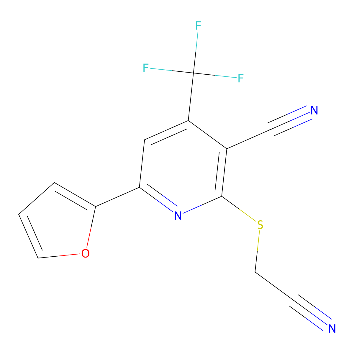 2-[(Cyanomethyl)sulfanyl]-6-(furan-2-YL)-4-(trifluoromethyl)pyridine-3-carbonitrile molecular structure, CAS 1356831-10-1