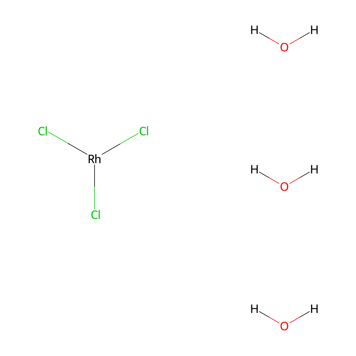Rhodium(III) chloride trihydrate molecular structure, CAS 13569-65-8