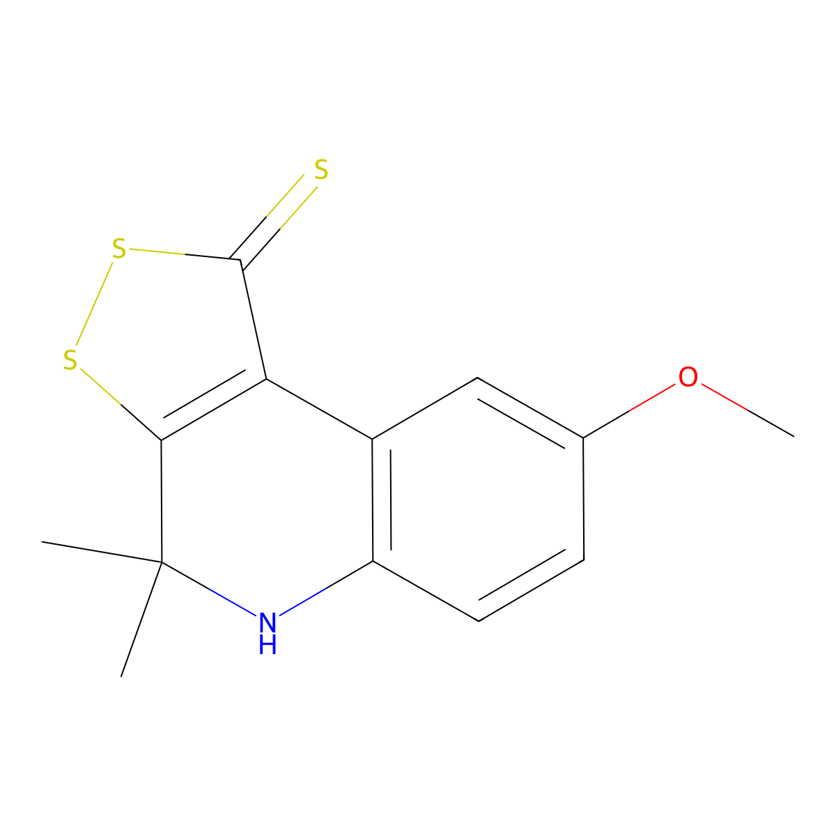 8-methoxy-4,4-dimethyl-4,5-dihydro-1H-[1,2]dithiolo[3,4-c]quinoline-1-thione molecular structure, CAS 135692-39-6